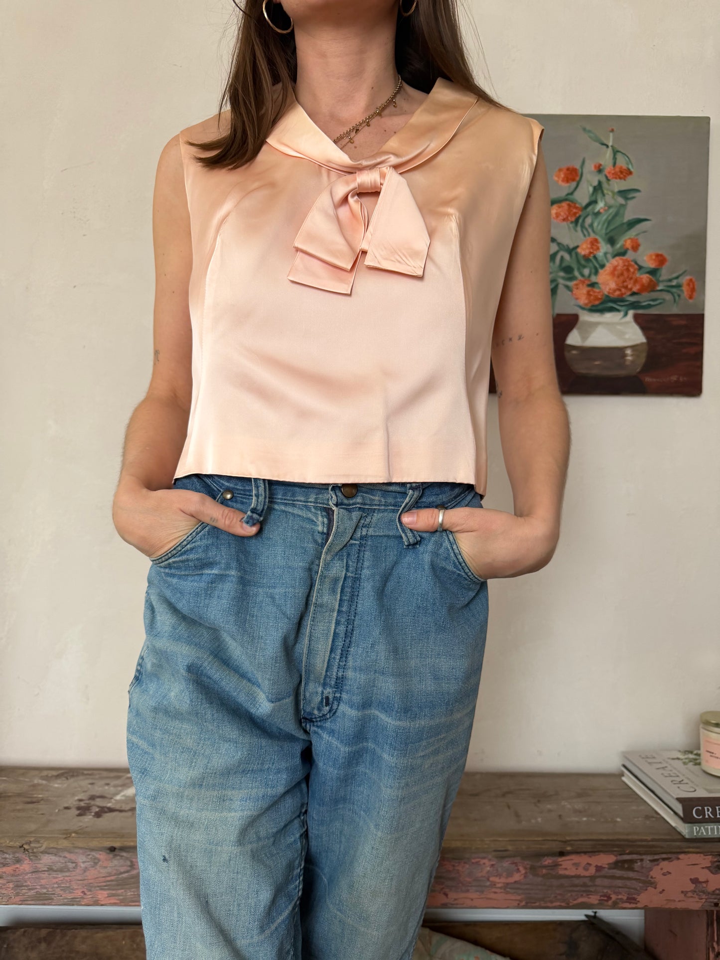Peachy Pink Satin Sailor Style Tank