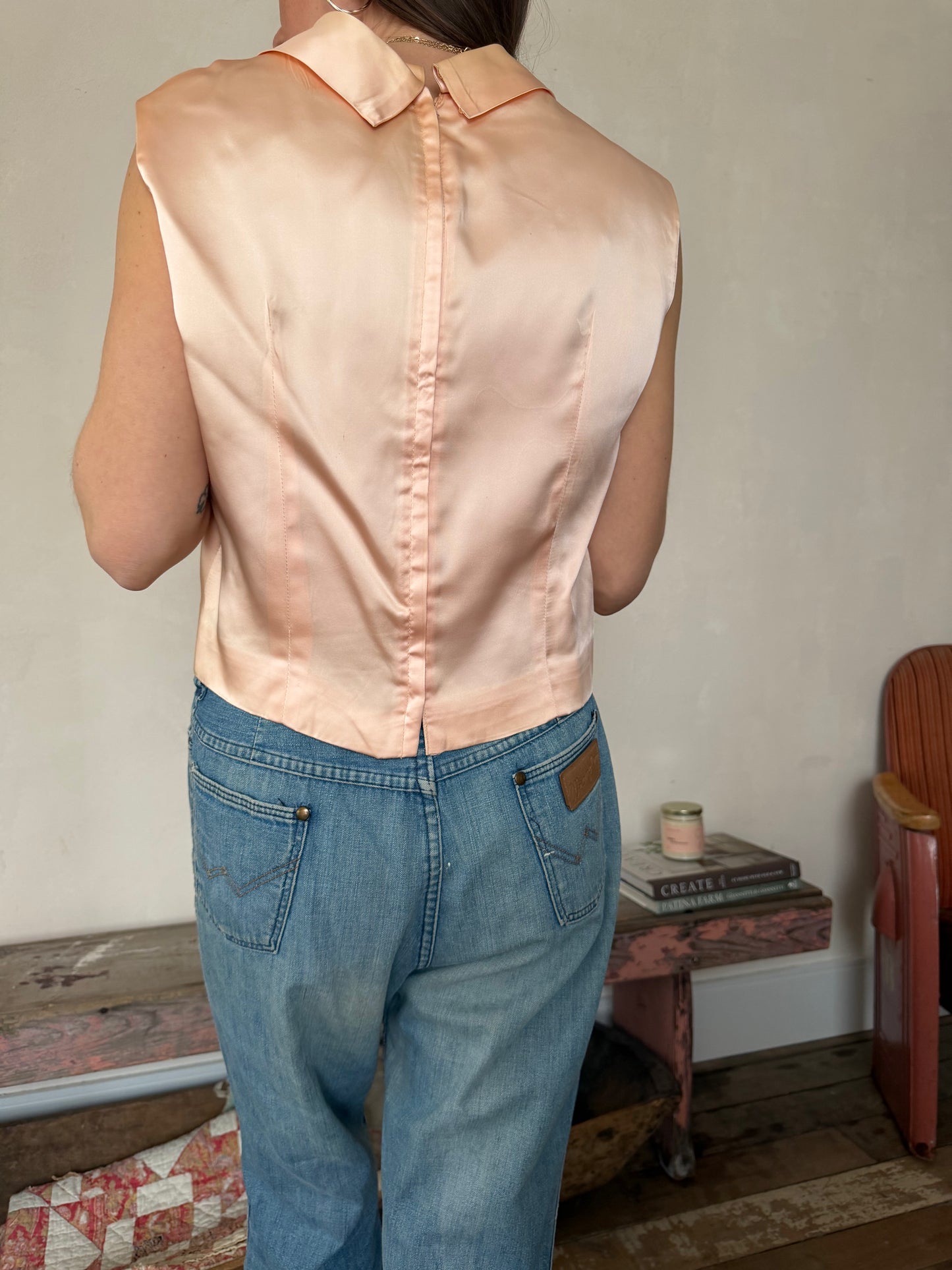 Peachy Pink Satin Sailor Style Tank