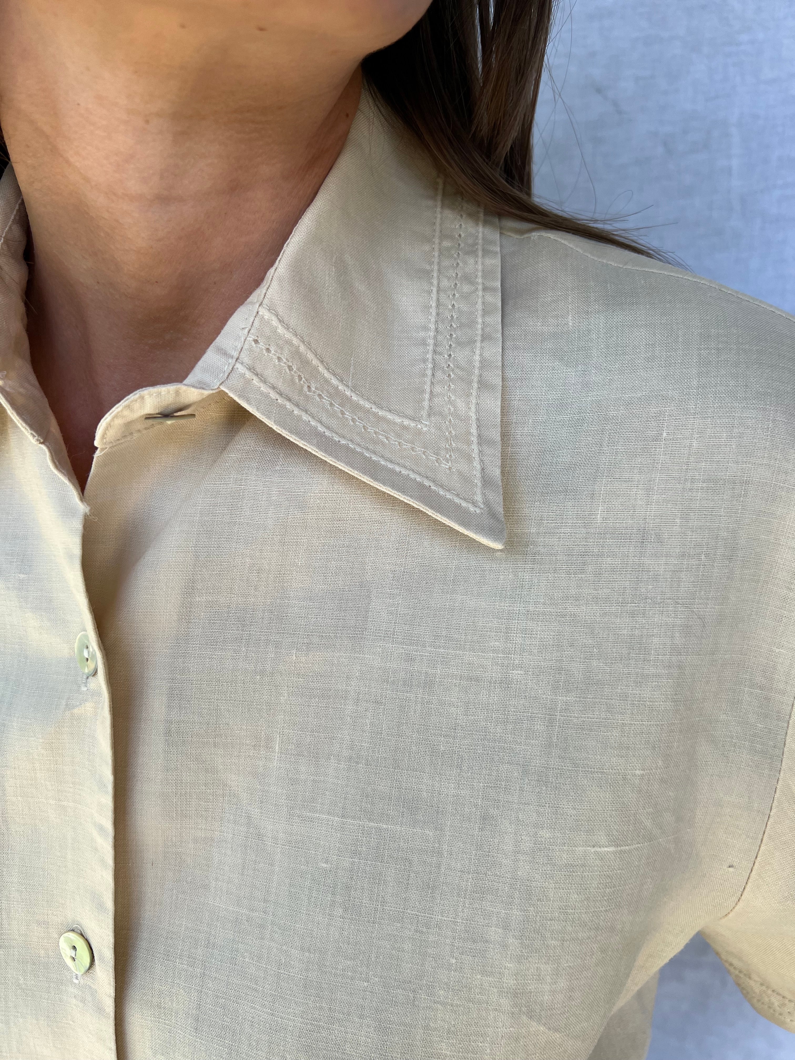 Natural Linen Short-Sleeve Blouse
