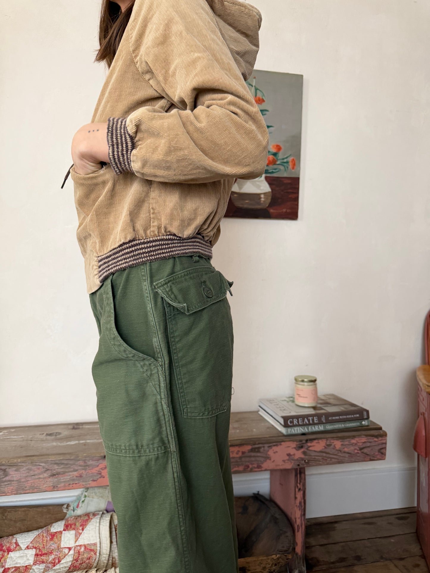 Beige Corduroy Zip Up Hoodie