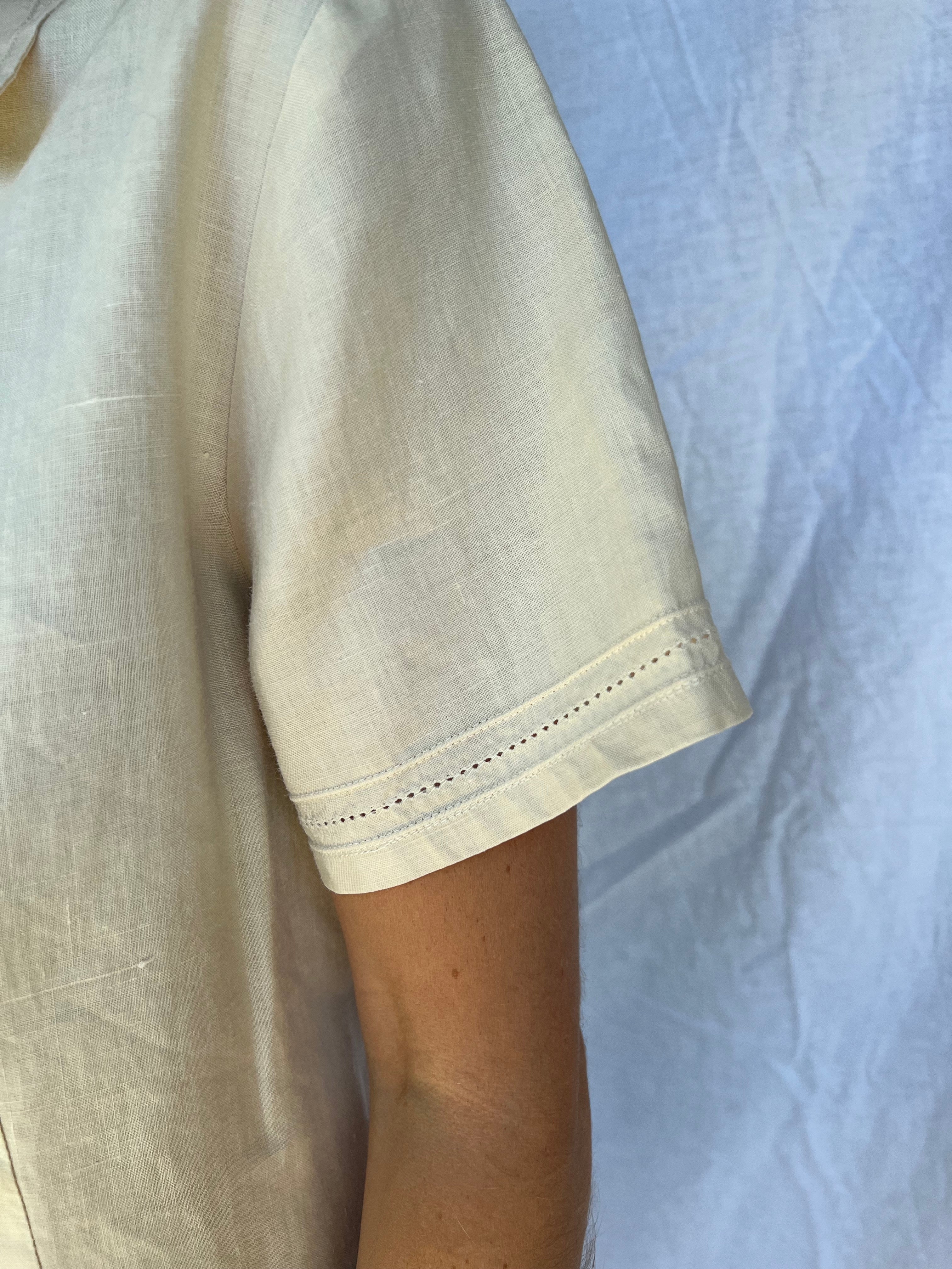 Natural Linen Short-Sleeve Blouse