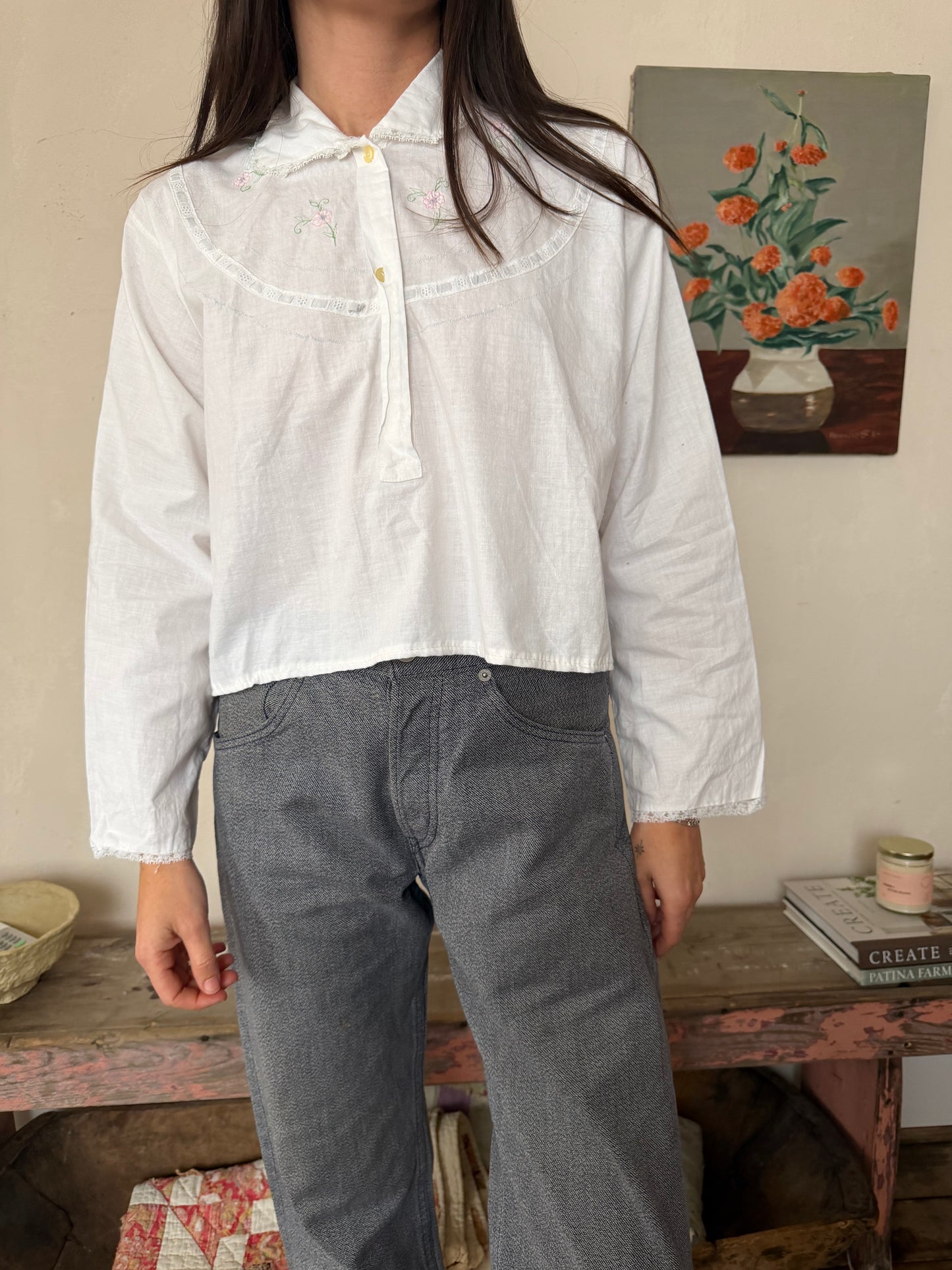 Italian White Embroidered Cotton Blouse