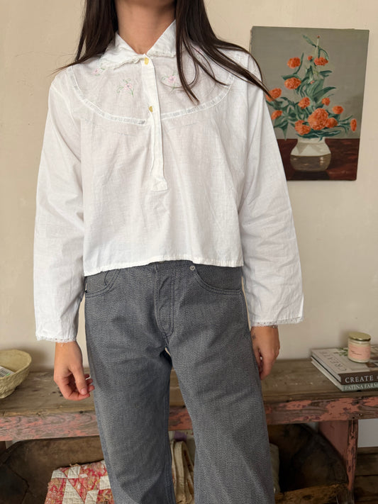 Italian White Embroidered Cotton Blouse