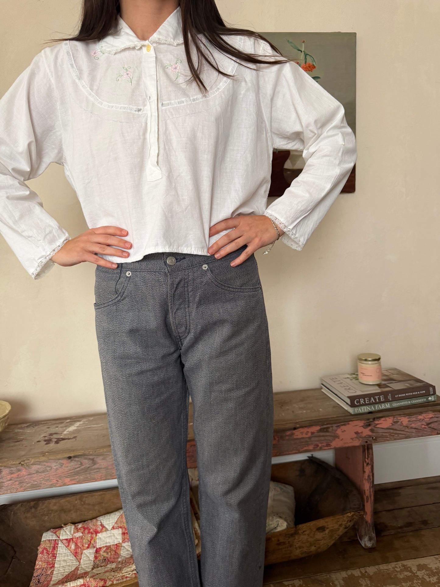Italian White Embroidered Cotton Blouse