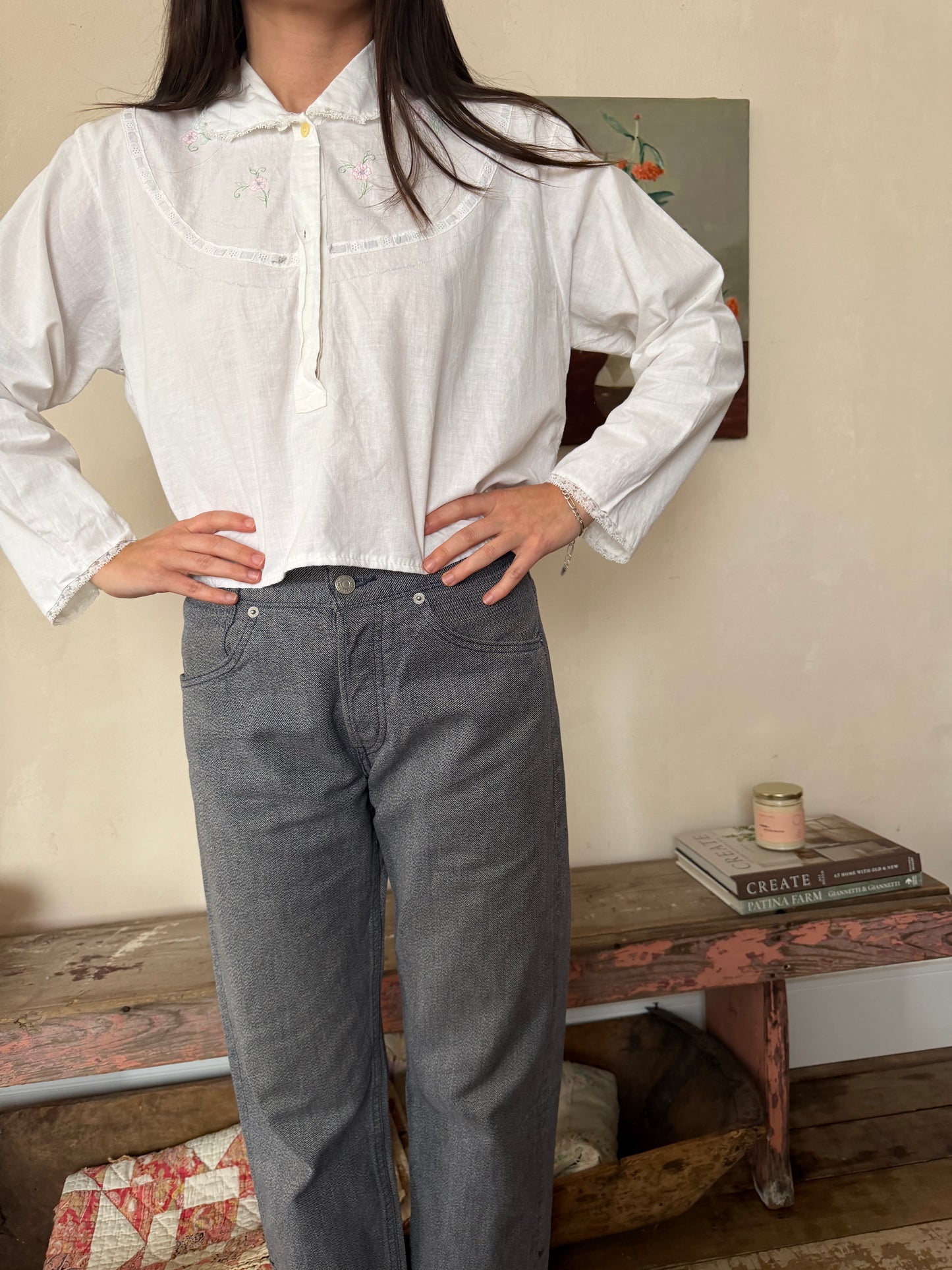 Italian White Embroidered Cotton Blouse