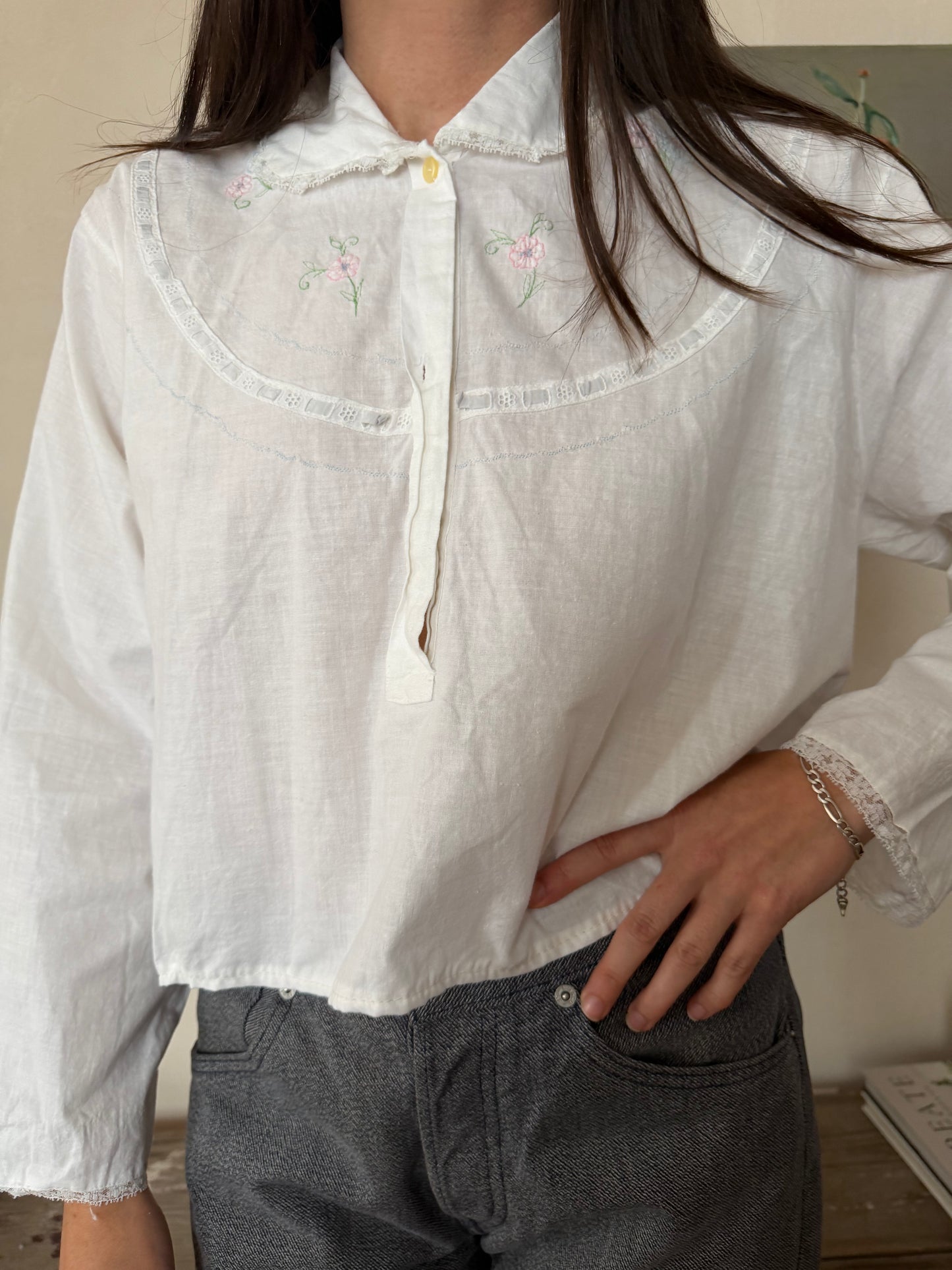 Italian White Embroidered Cotton Blouse