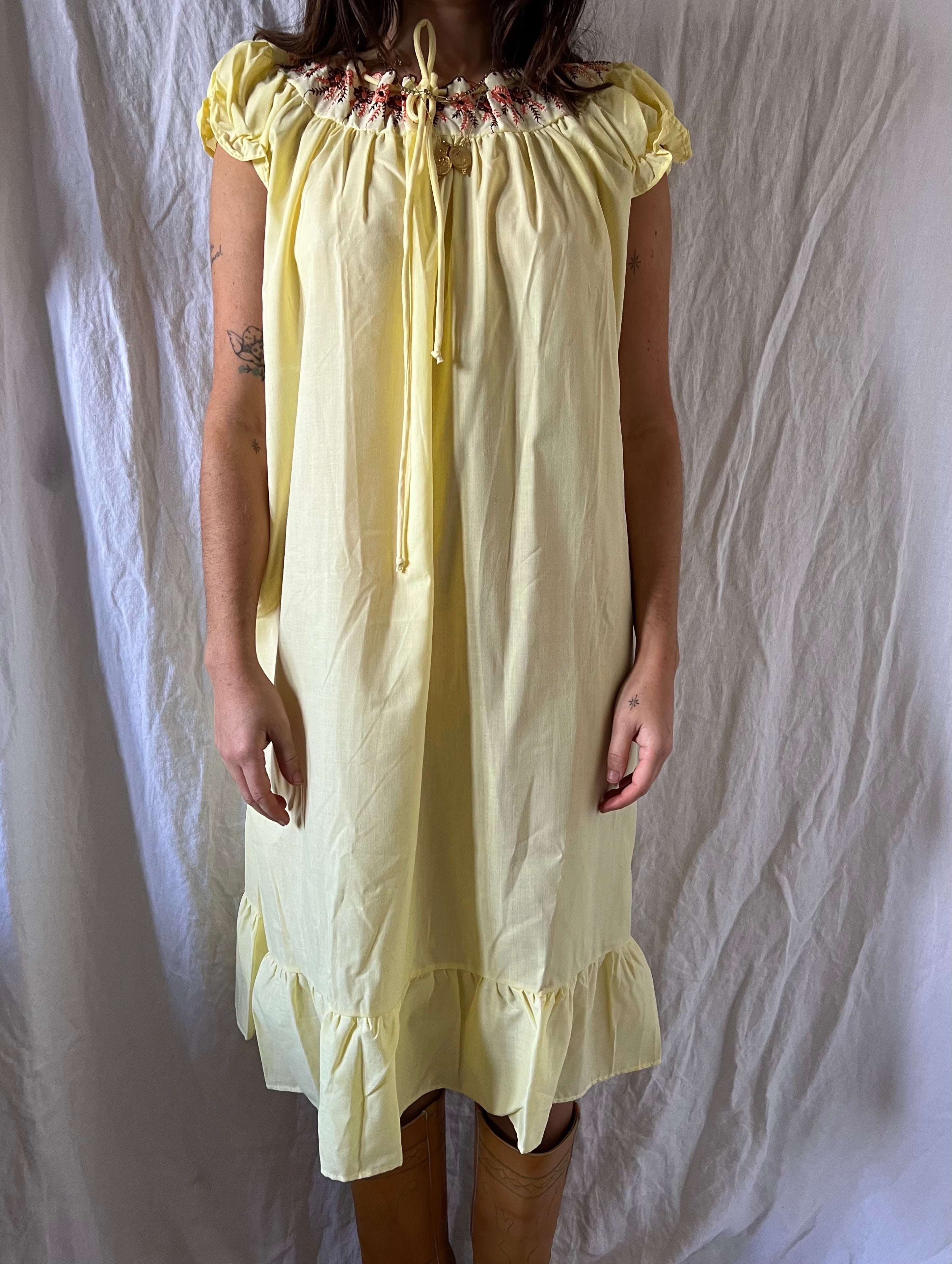 Baby Yellow Embroidered Cotton Nightie
