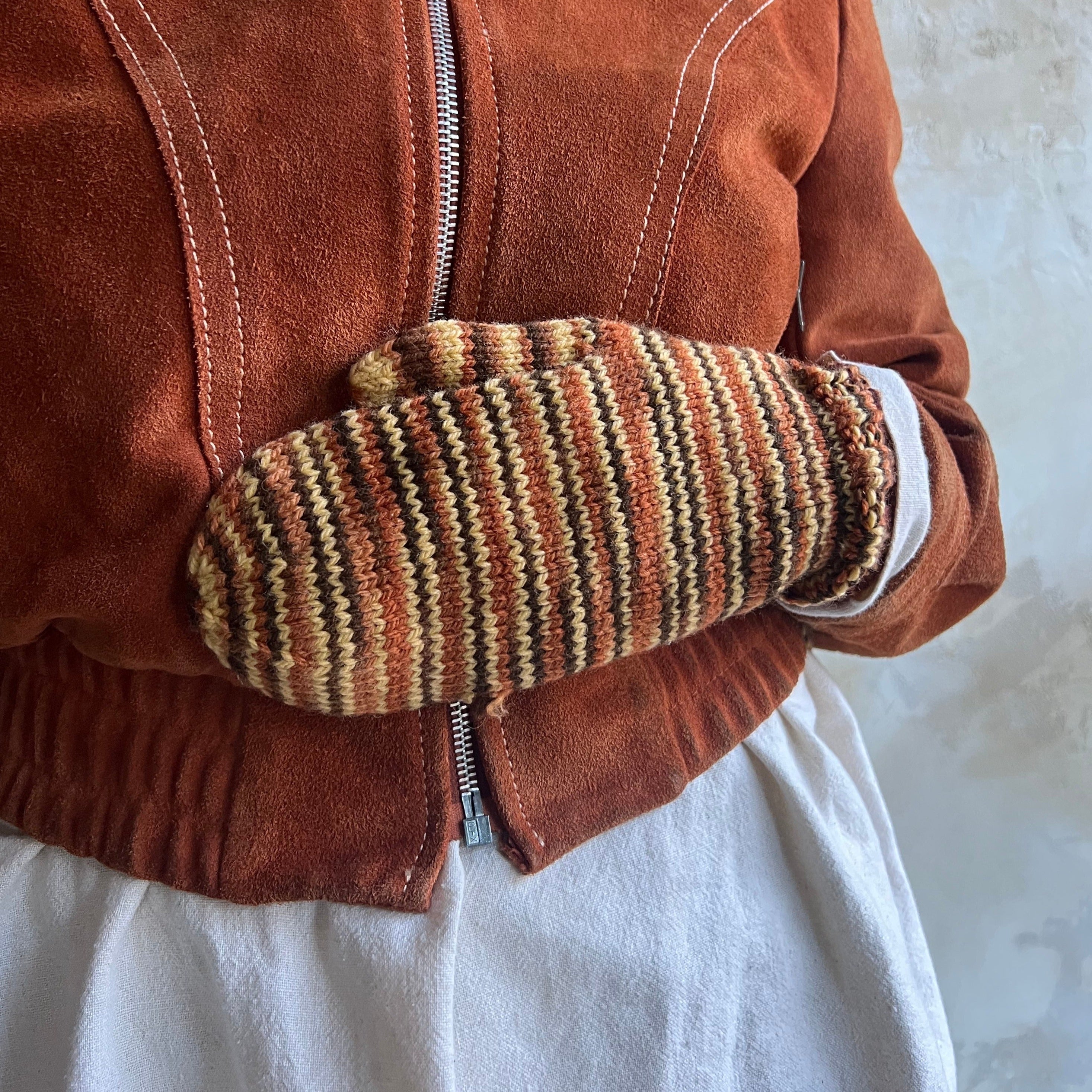 Orange Striped Knit Mittens