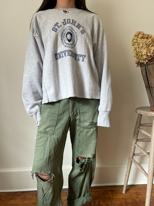 Cropped + Distressed St. Johns Uni Crewneck