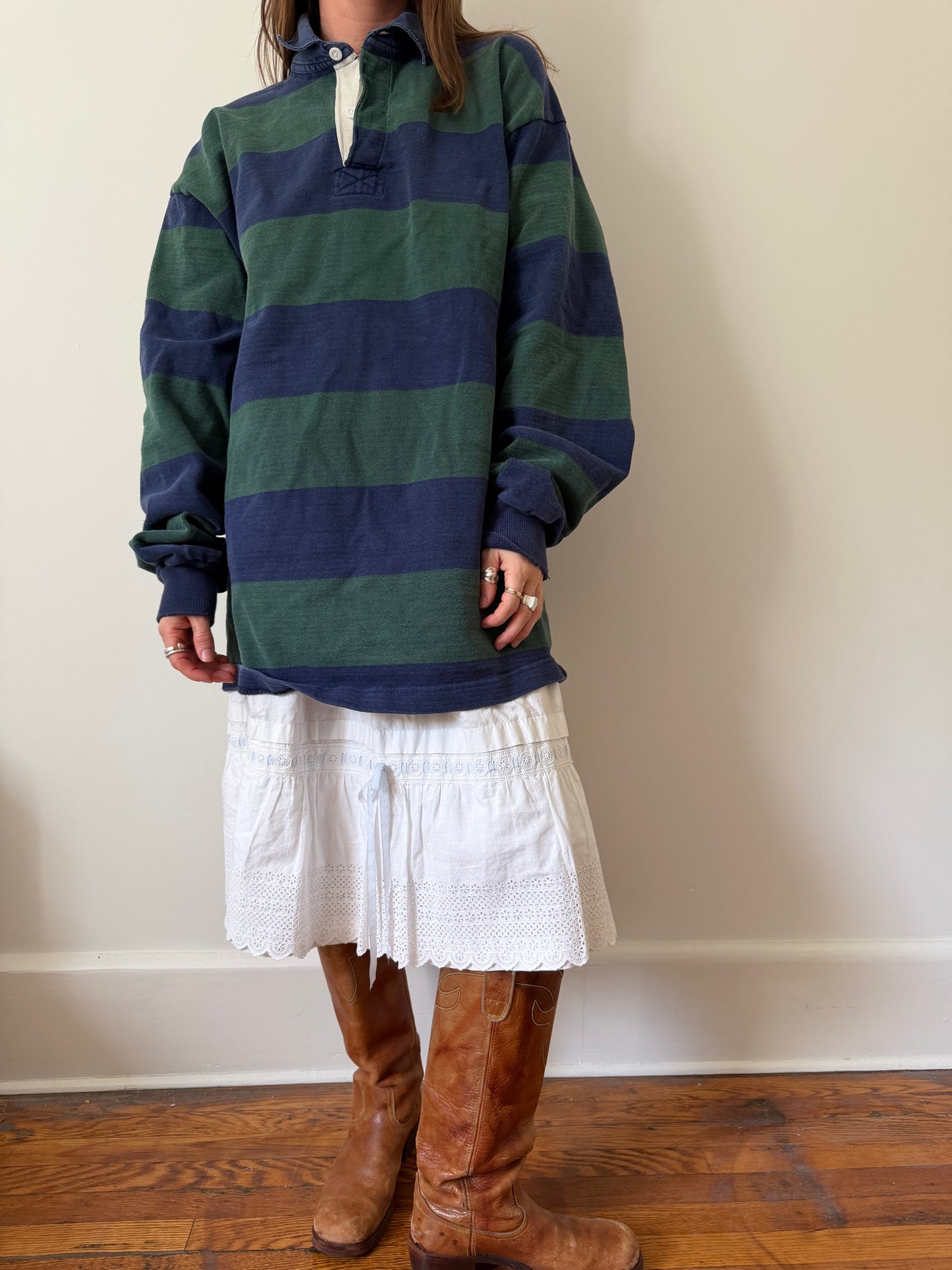 Blue and Green Striped Rugby Shirt