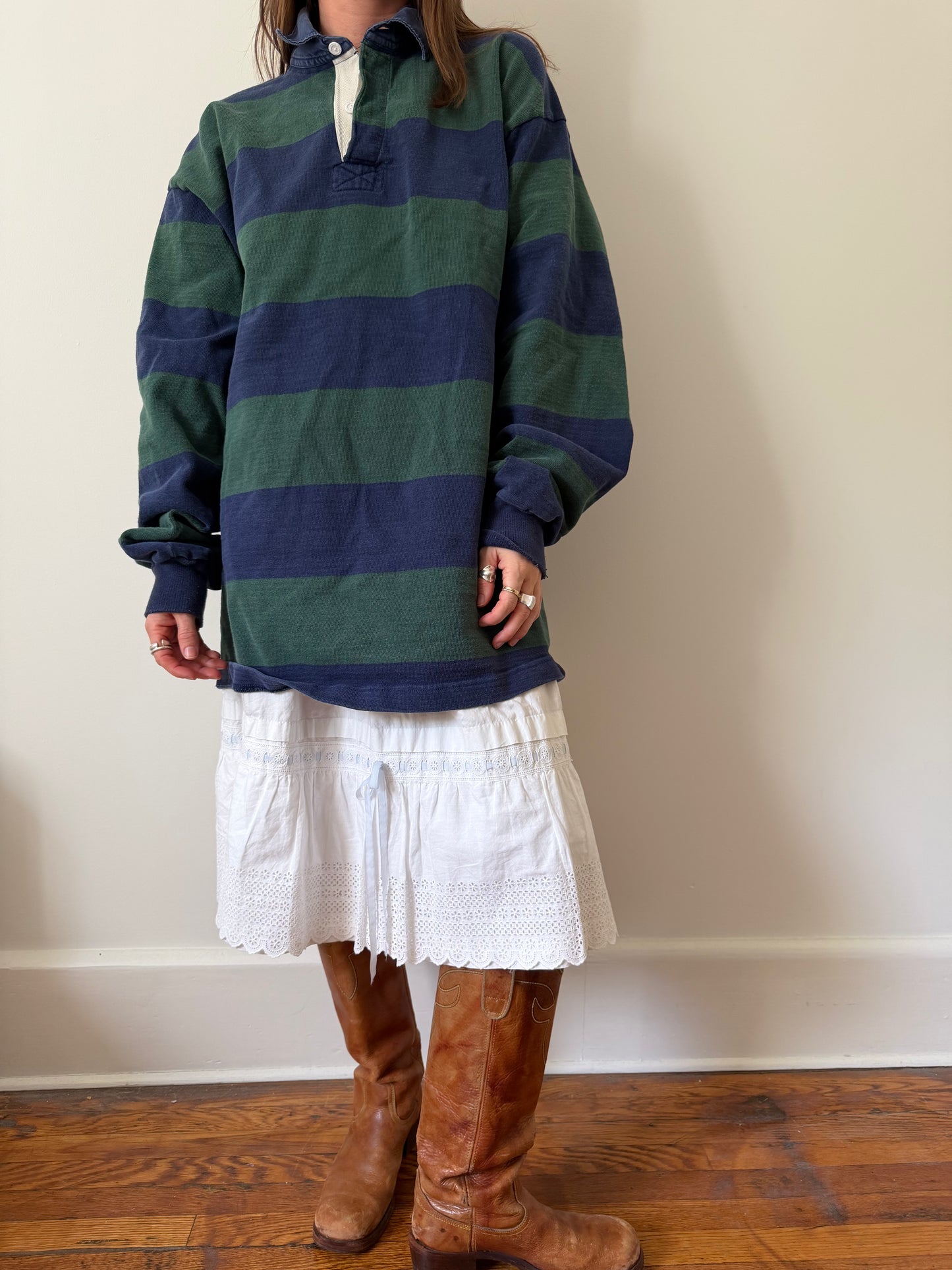 Blue and Green Striped Rugby Shirt