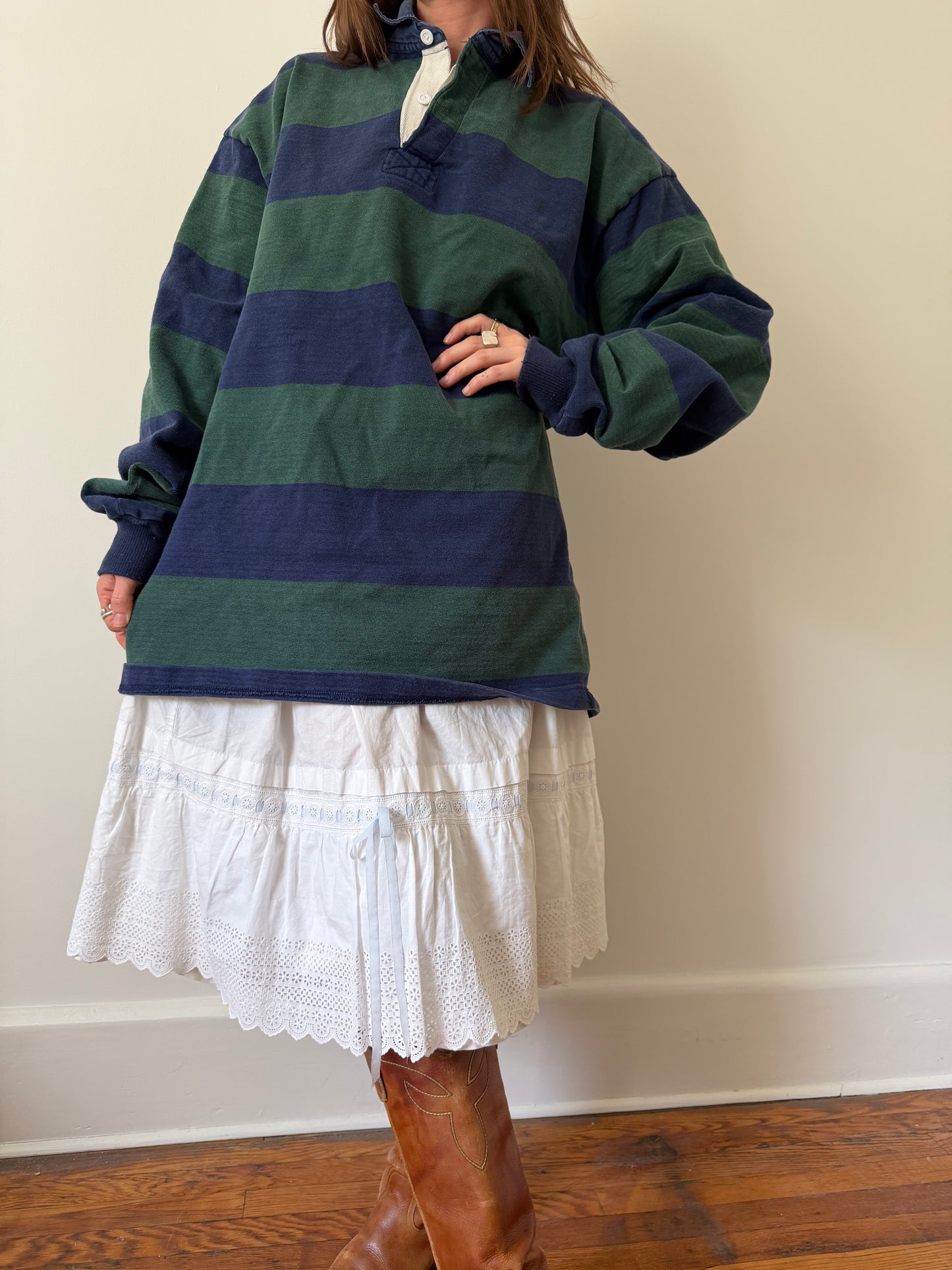 Blue and Green Striped Rugby Shirt