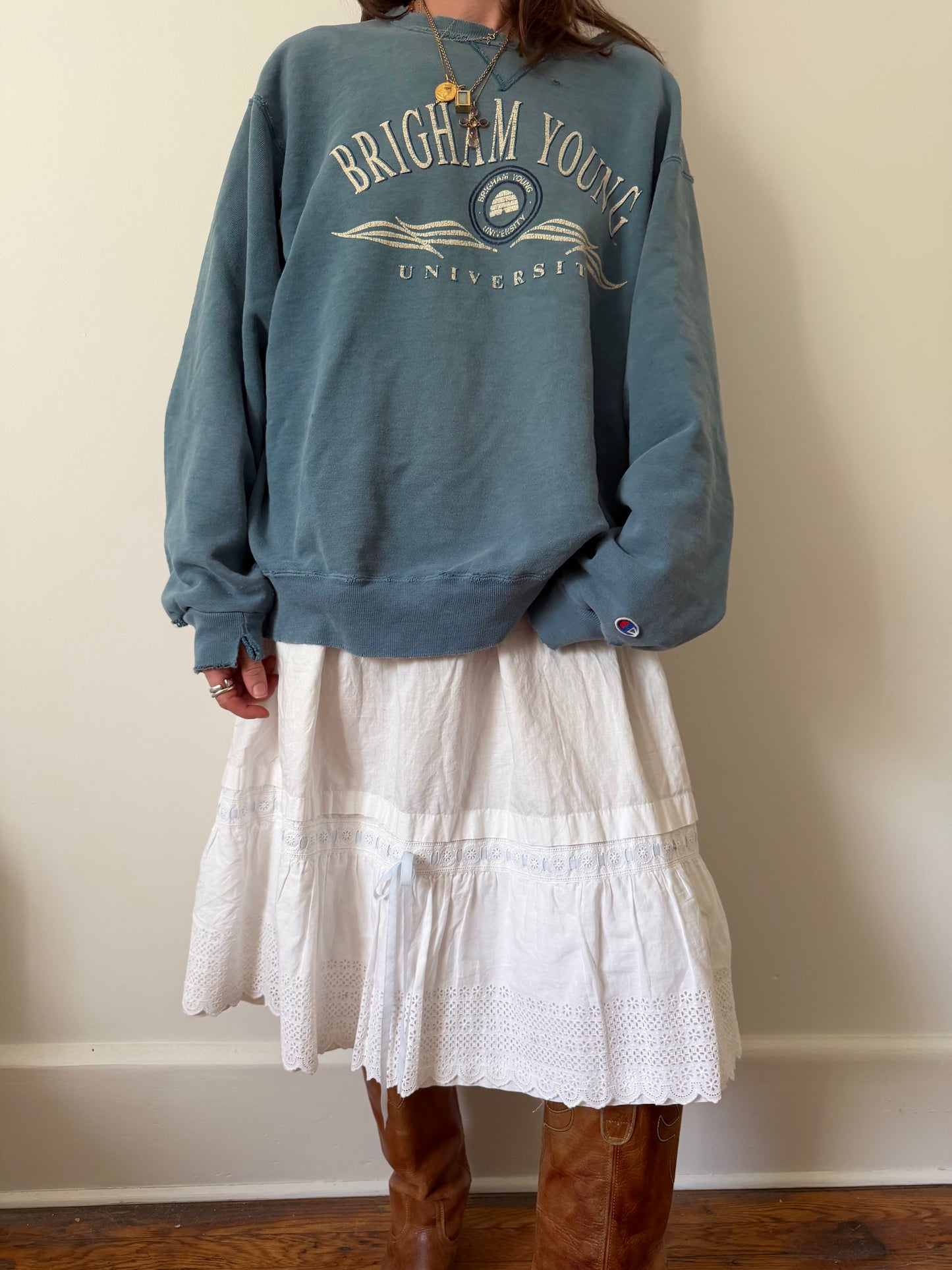 Distressed and Faded Brigham Young Crewneck