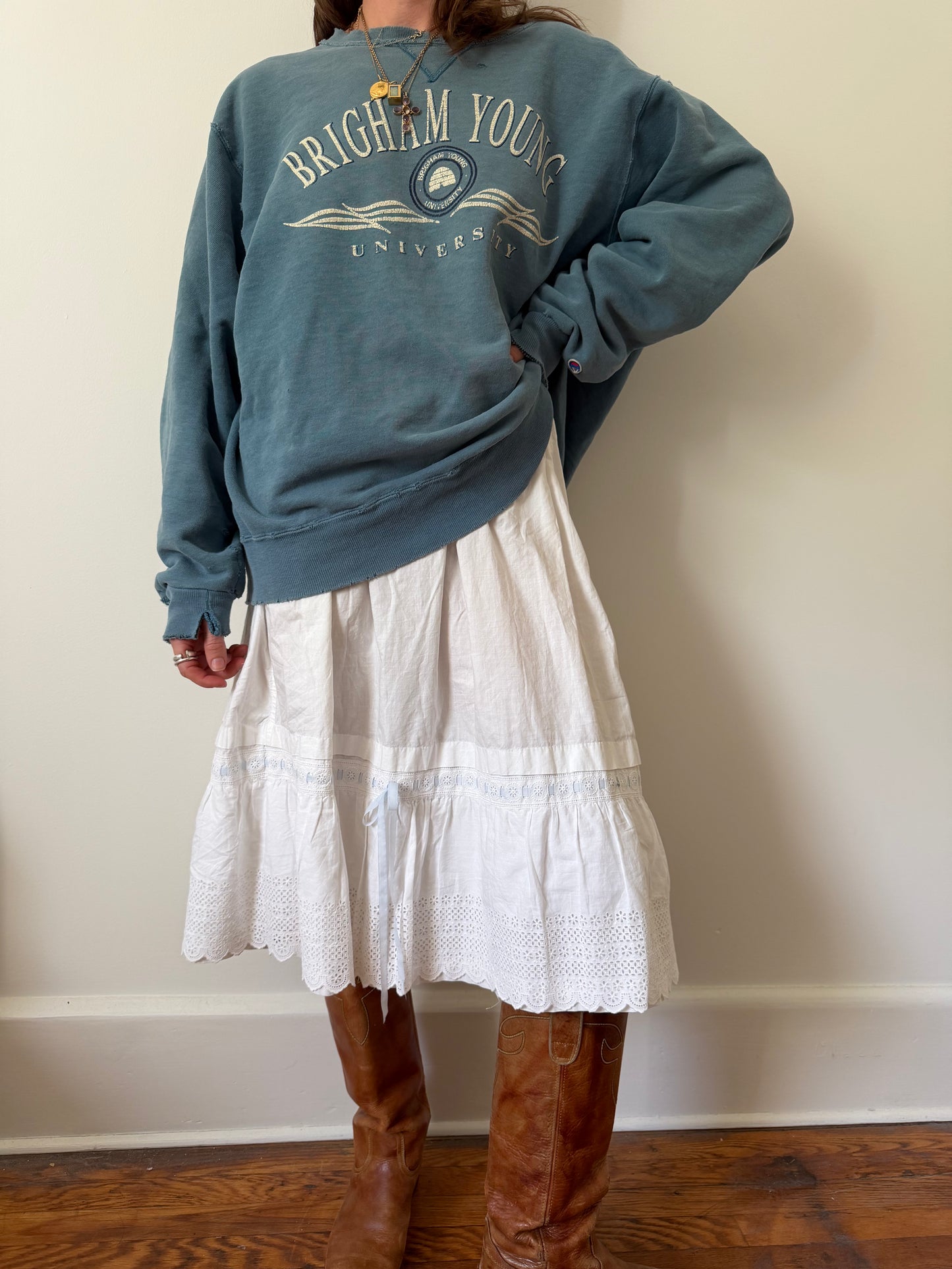 Distressed and Faded Brigham Young Crewneck