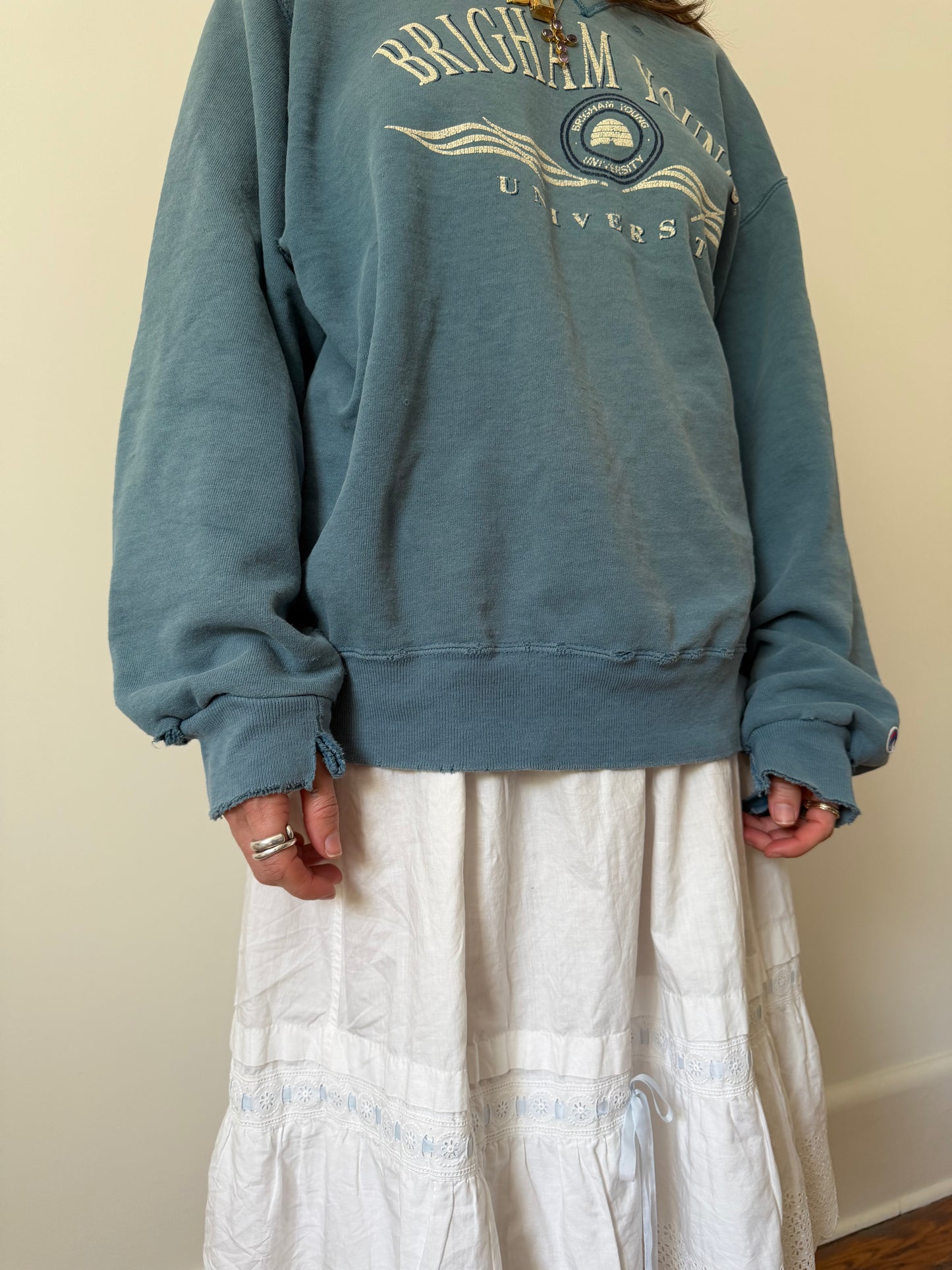 Distressed and Faded Brigham Young Crewneck