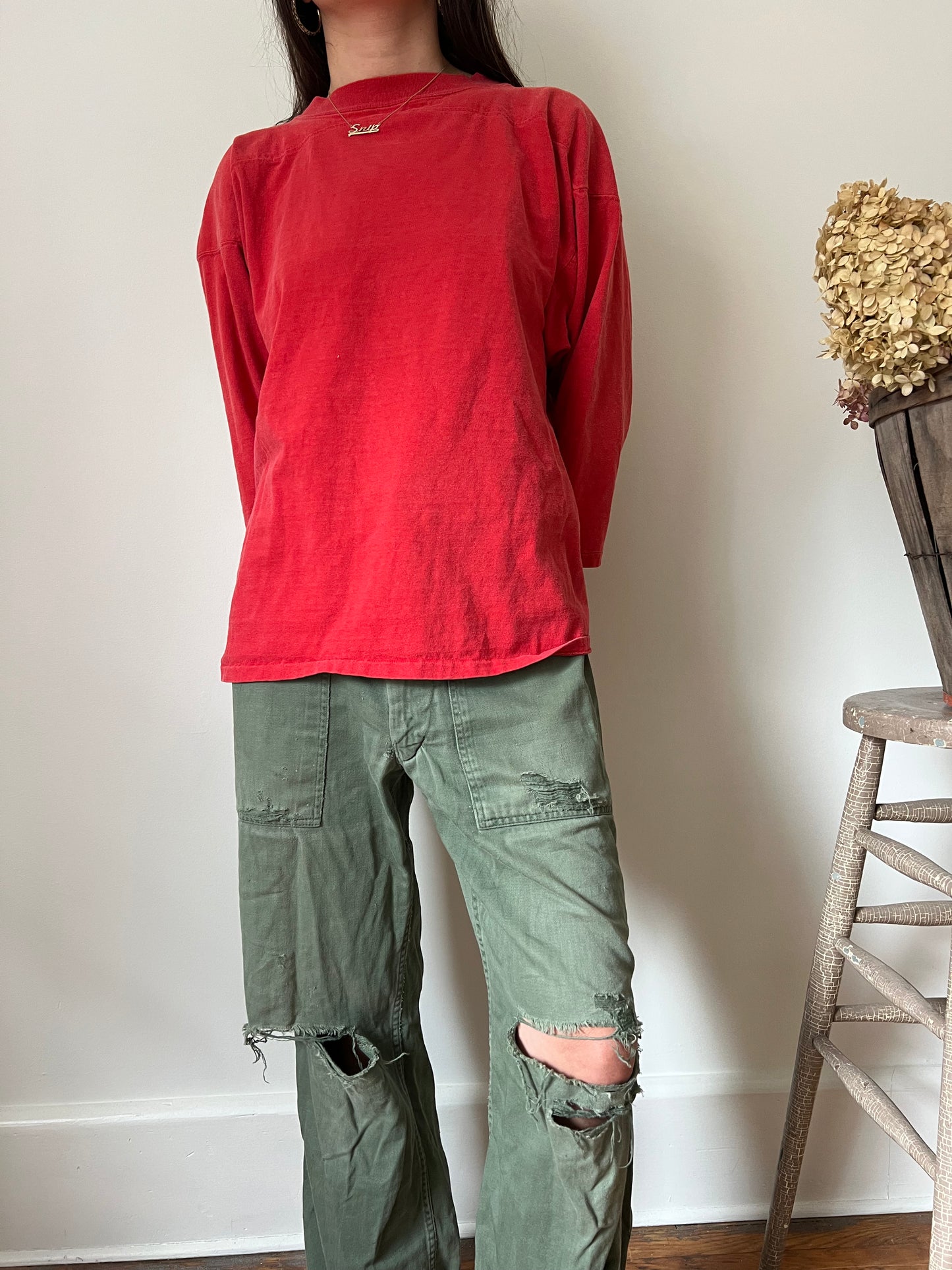 Cherry Red Three Quarter Sleeve Tee