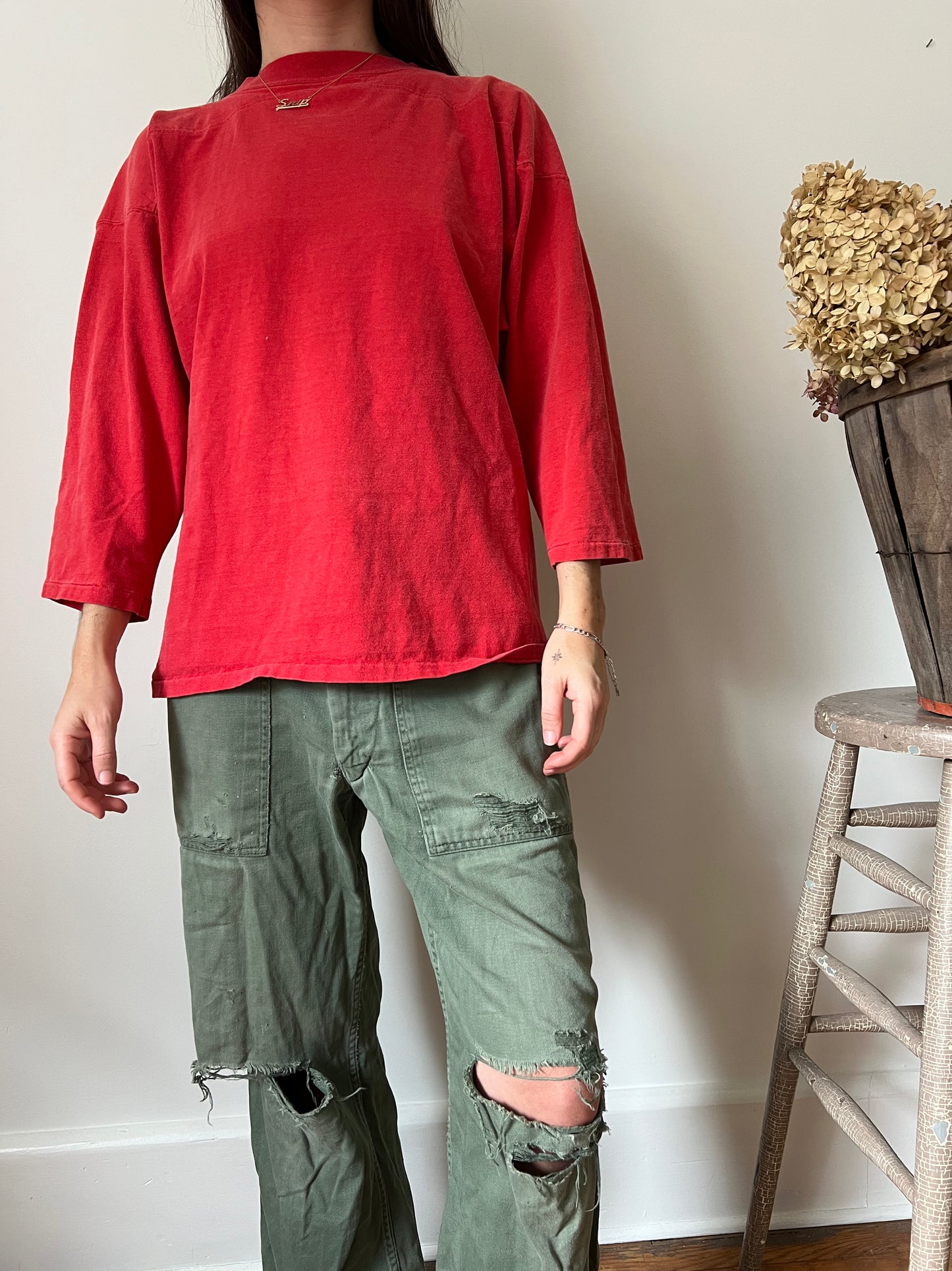 Cherry Red Three Quarter Sleeve Tee