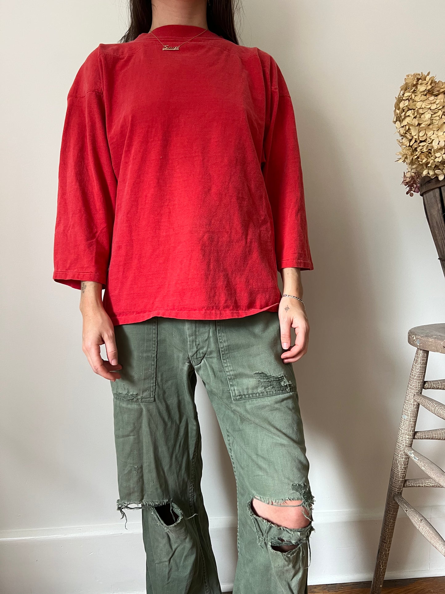 Cherry Red Three Quarter Sleeve Tee