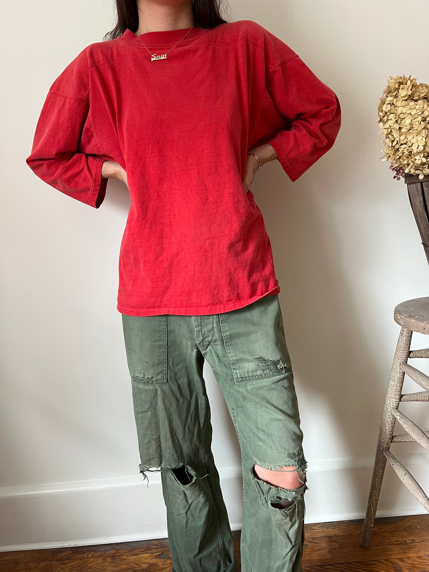 Cherry Red Three Quarter Sleeve Tee