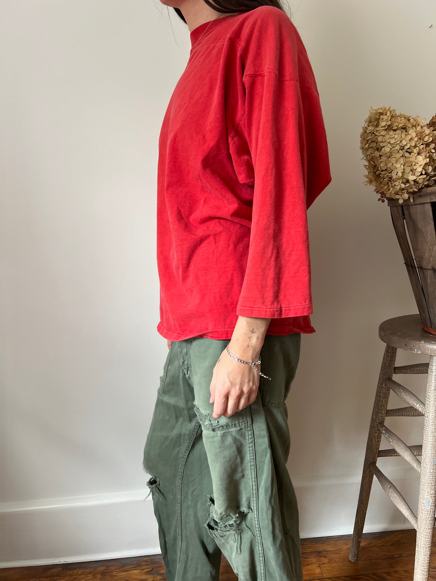 Cherry Red Three Quarter Sleeve Tee