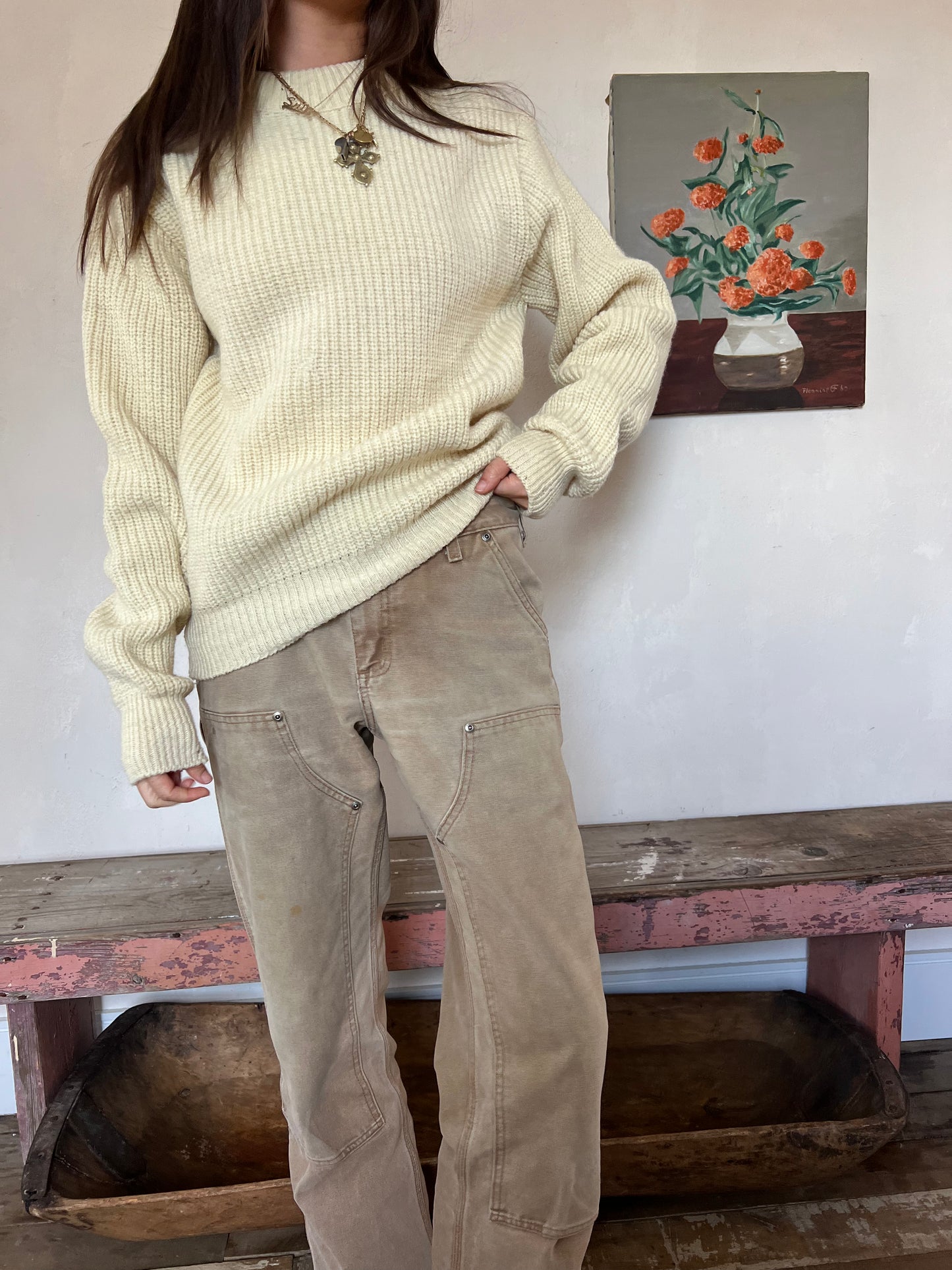 Cream Ribbed Wool Sweater