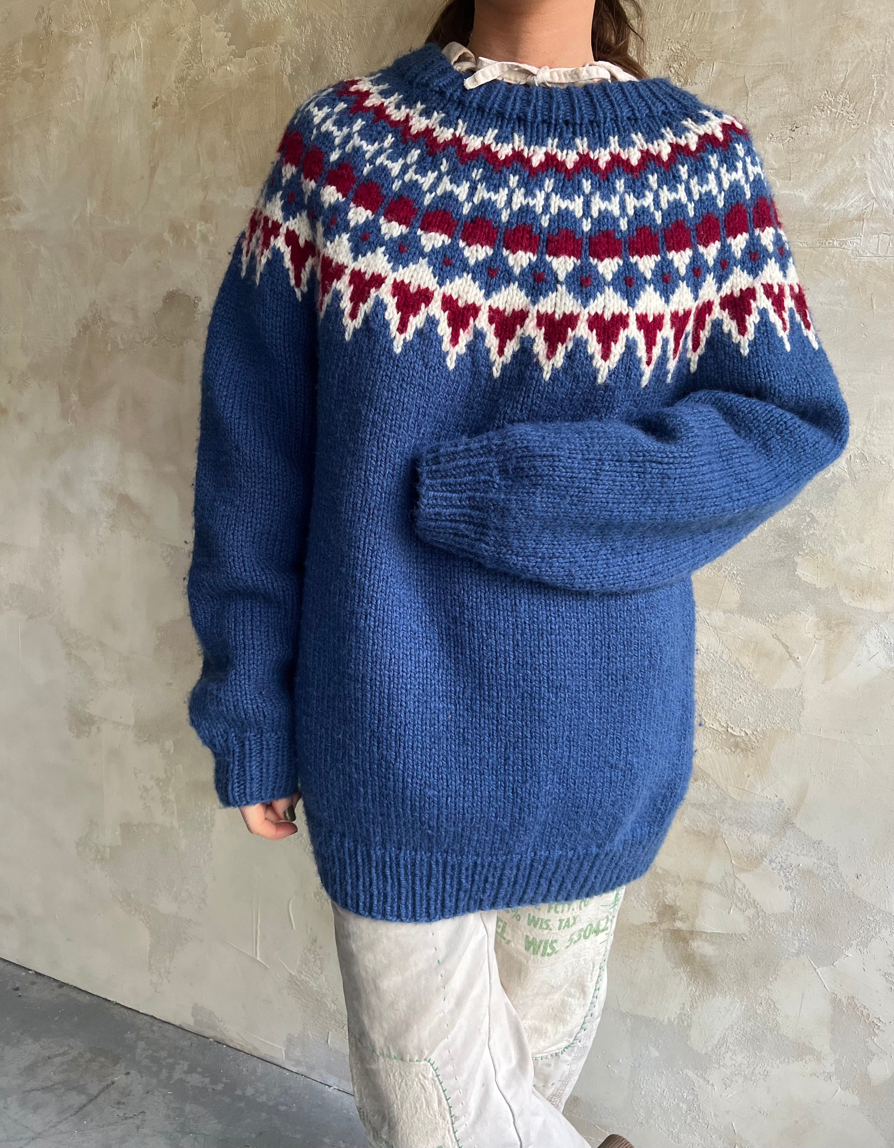 Red + Blue Knit Patterned Pullover