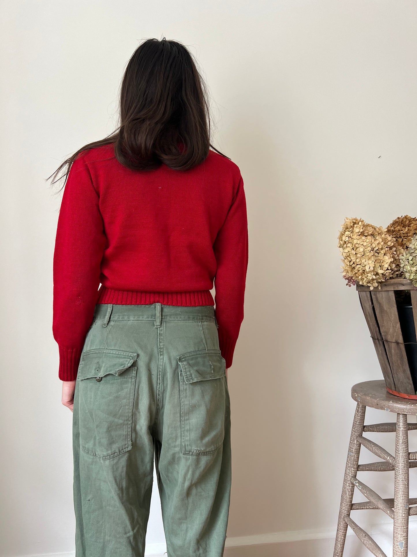 Cherry Red Wool V Neck Sweater