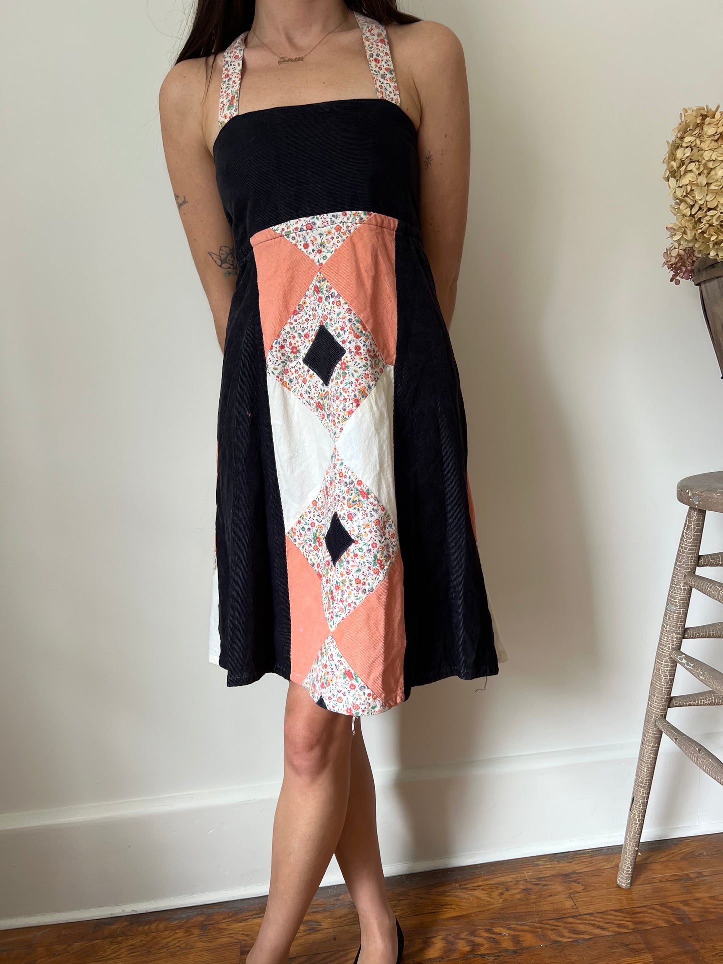 70s Patchwork Corduroy Dress