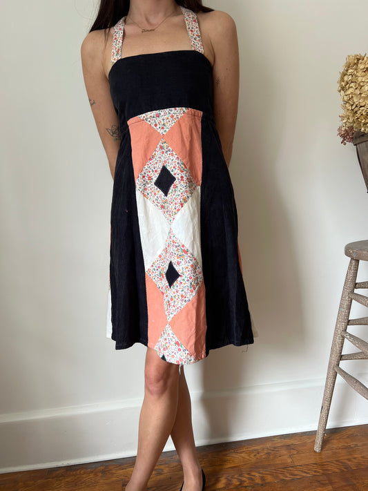 70s Patchwork Corduroy Dress