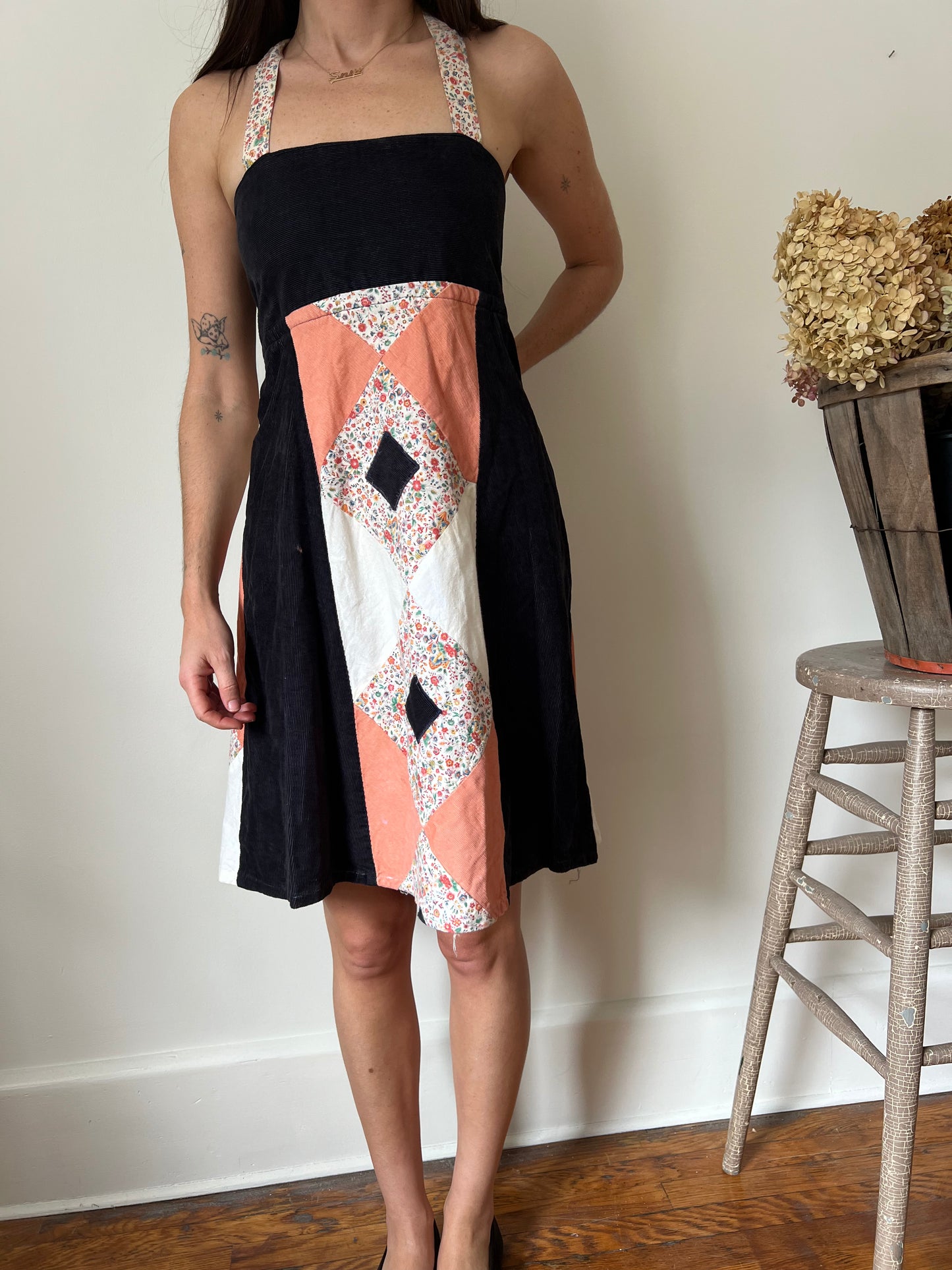 70s Patchwork Corduroy Dress