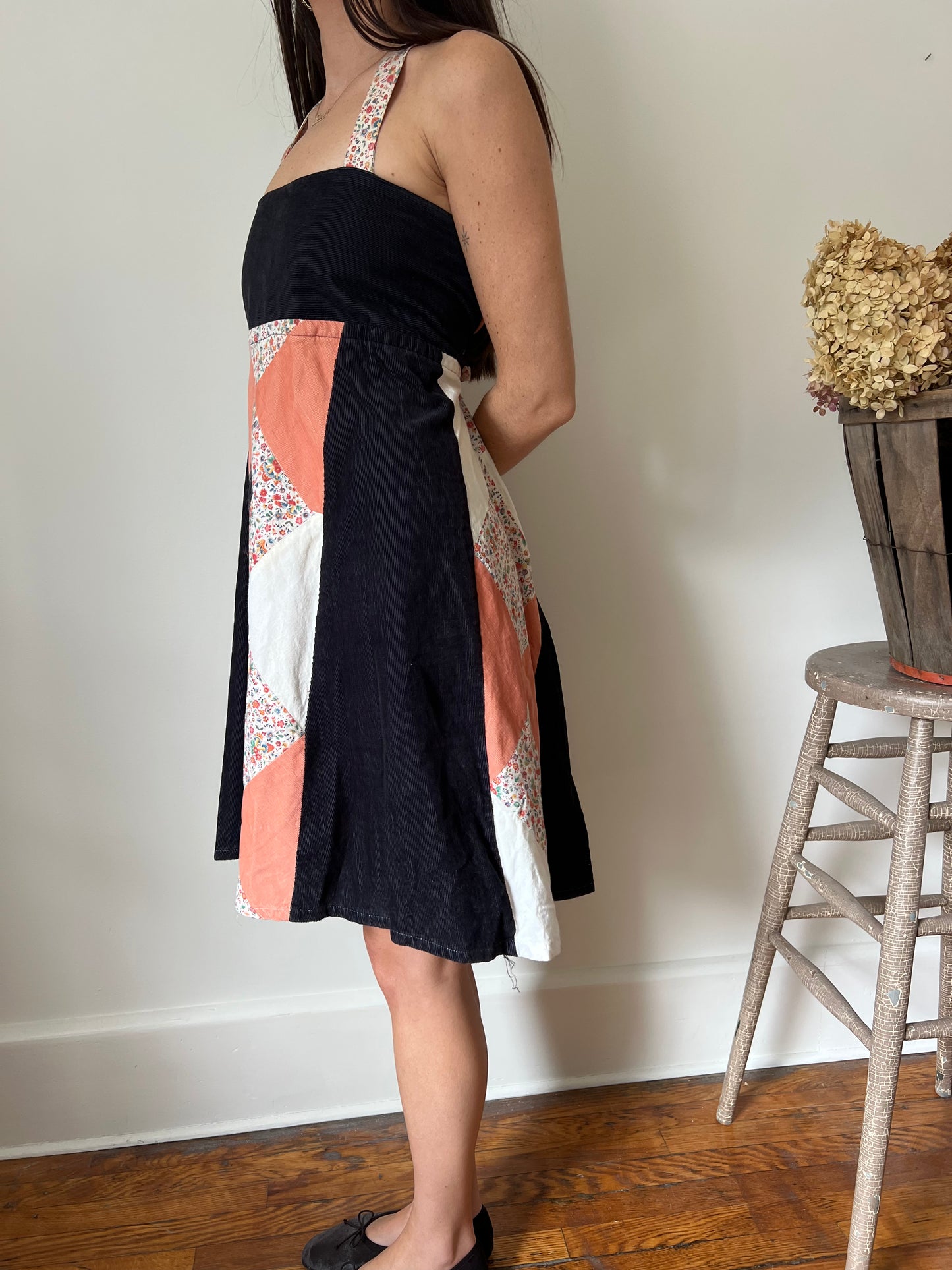 70s Patchwork Corduroy Dress