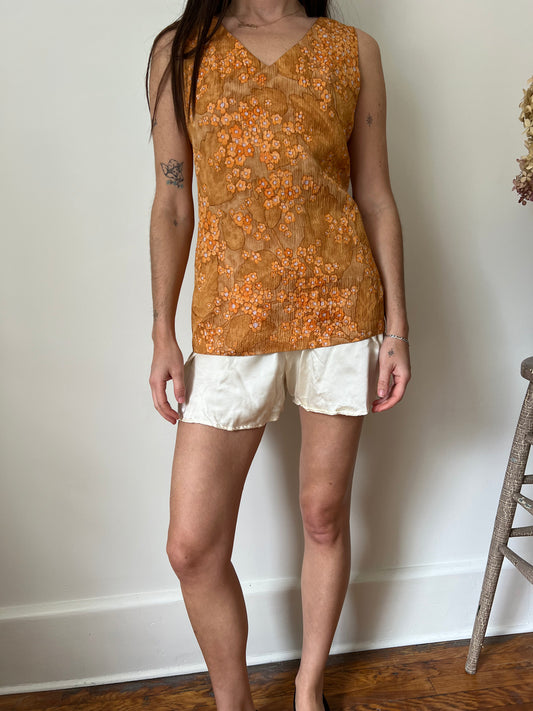 70s Orange Floral Tank Blouse