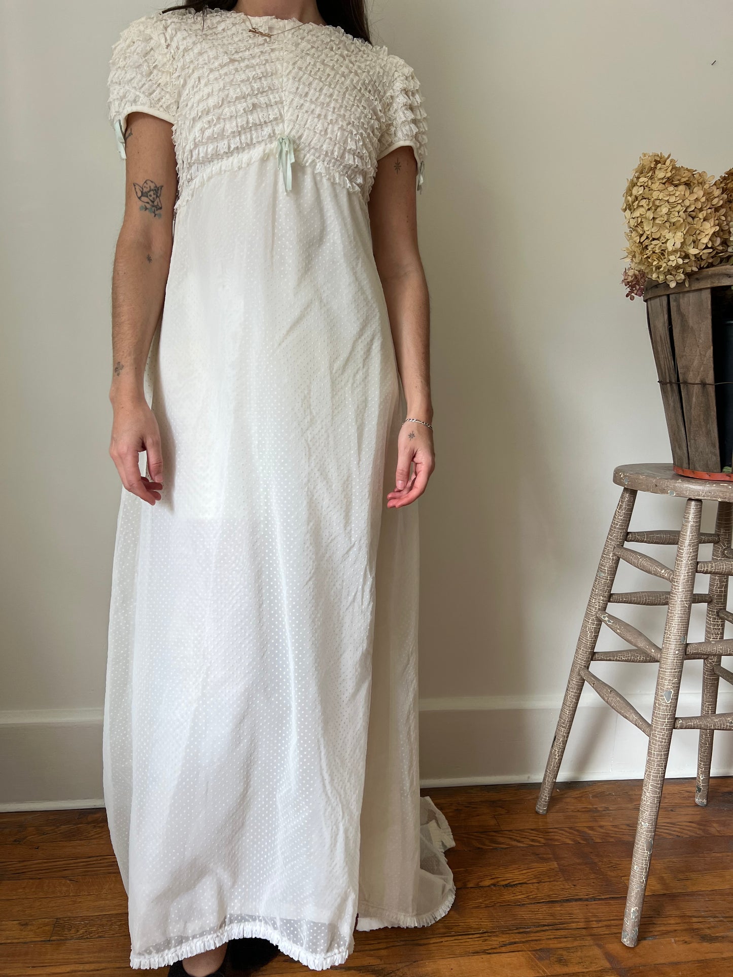 Lace with Mint Bow Wedding Dress