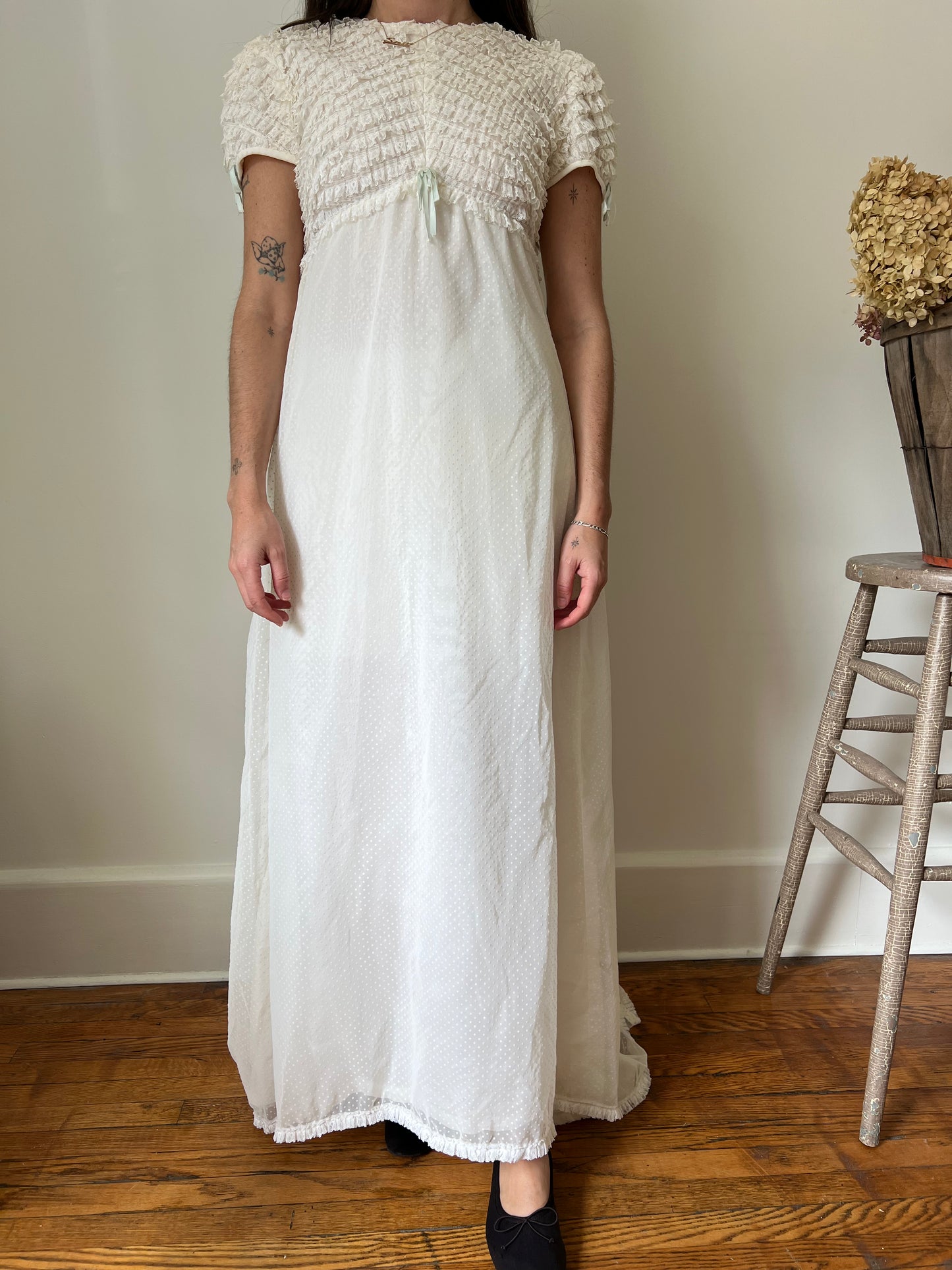 Lace with Mint Bow Wedding Dress