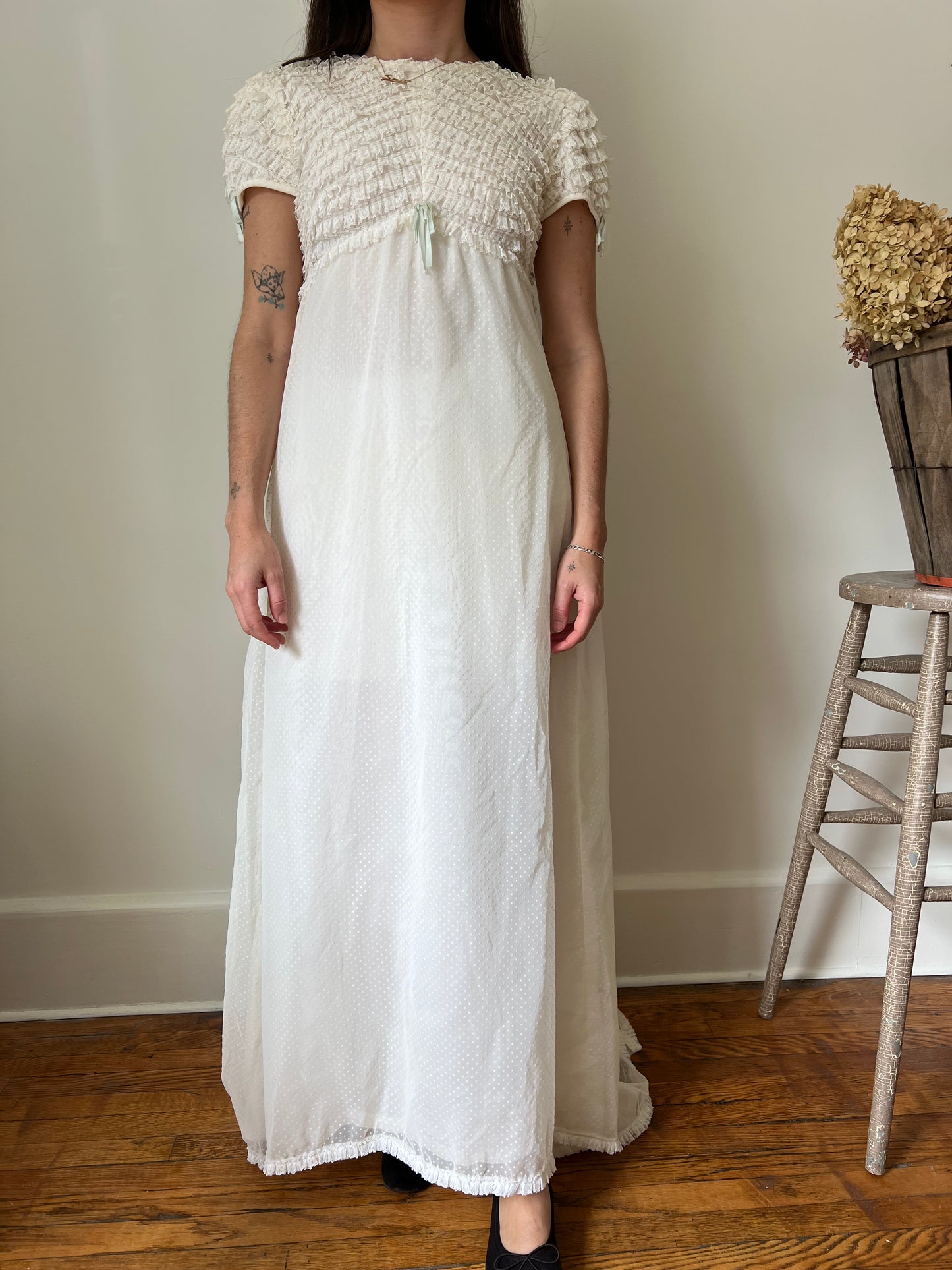 Lace with Mint Bow Wedding Dress