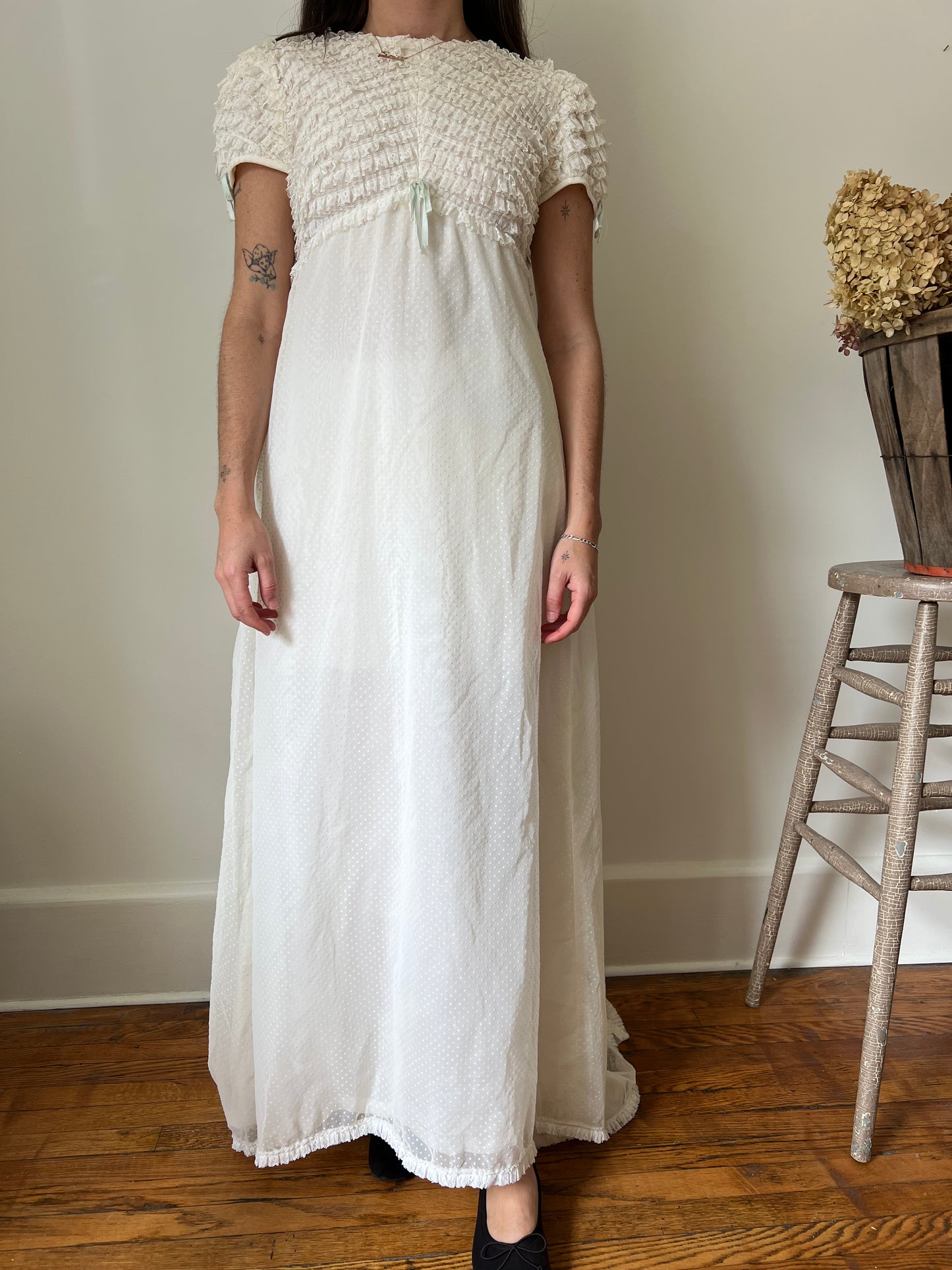 Lace with Mint Bow Wedding Dress