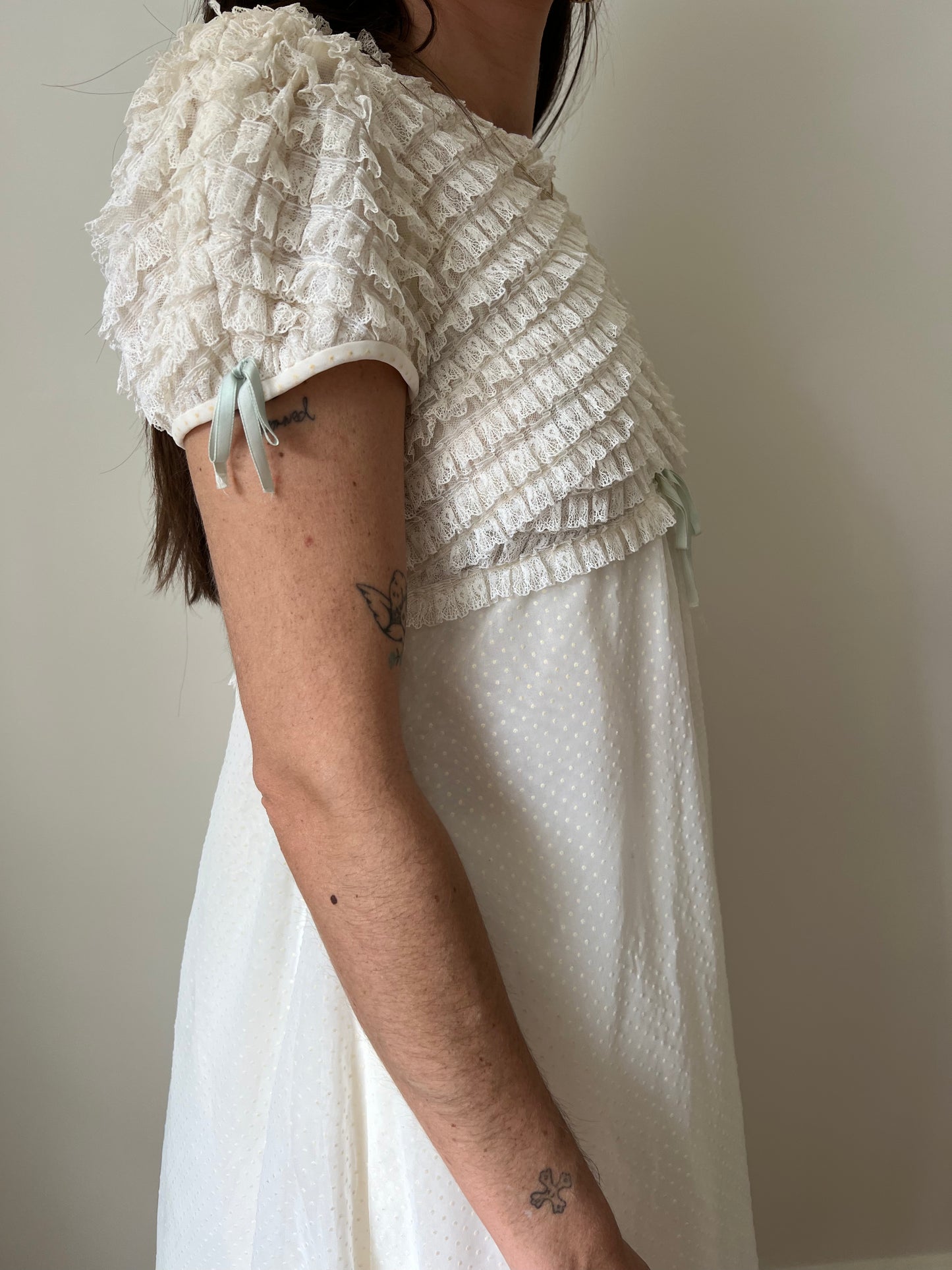 Lace with Mint Bow Wedding Dress