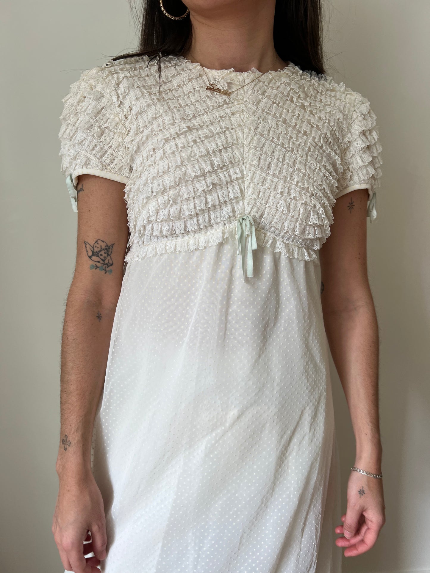 Lace with Mint Bow Wedding Dress