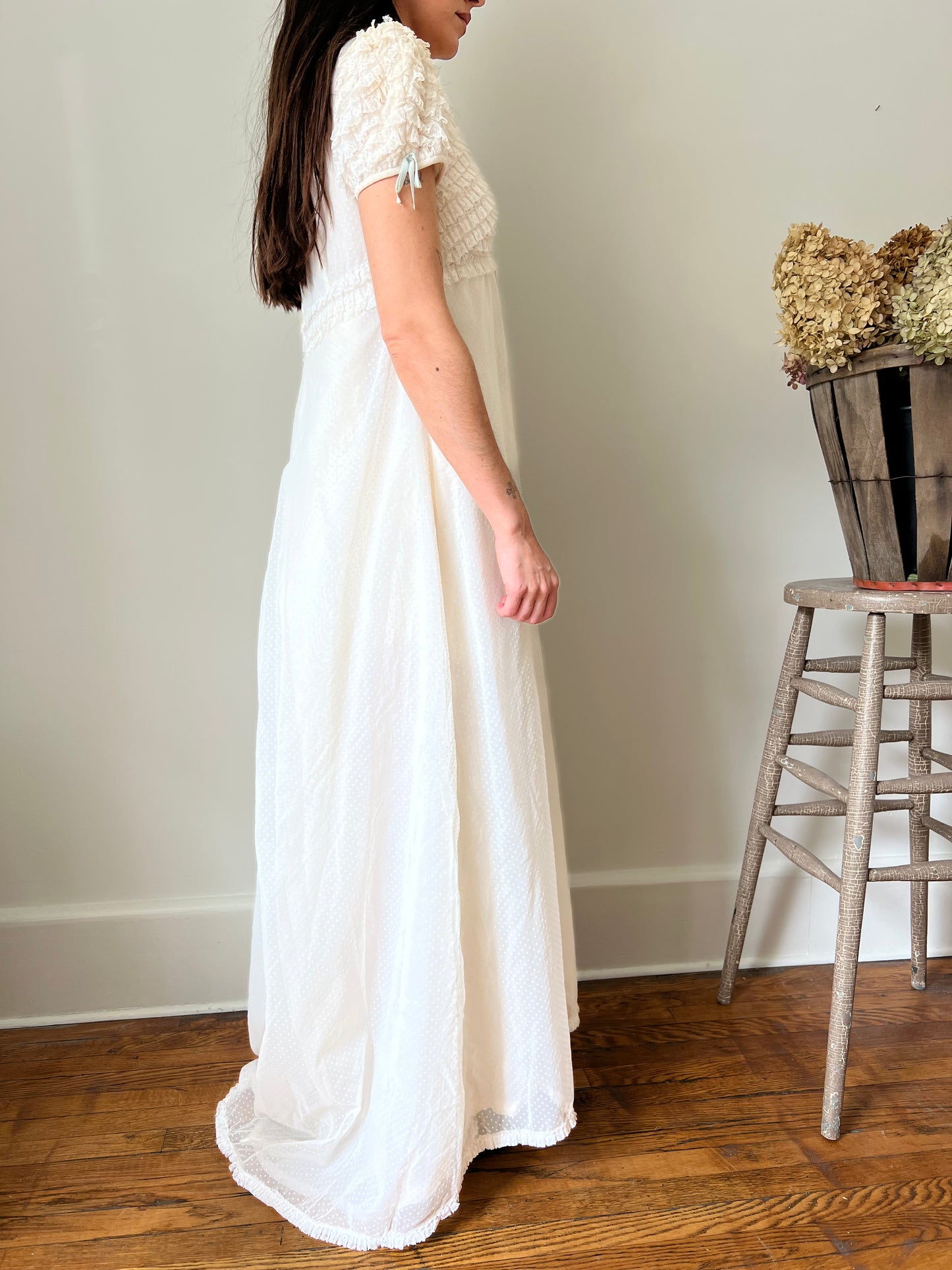 Lace with Mint Bow Wedding Dress