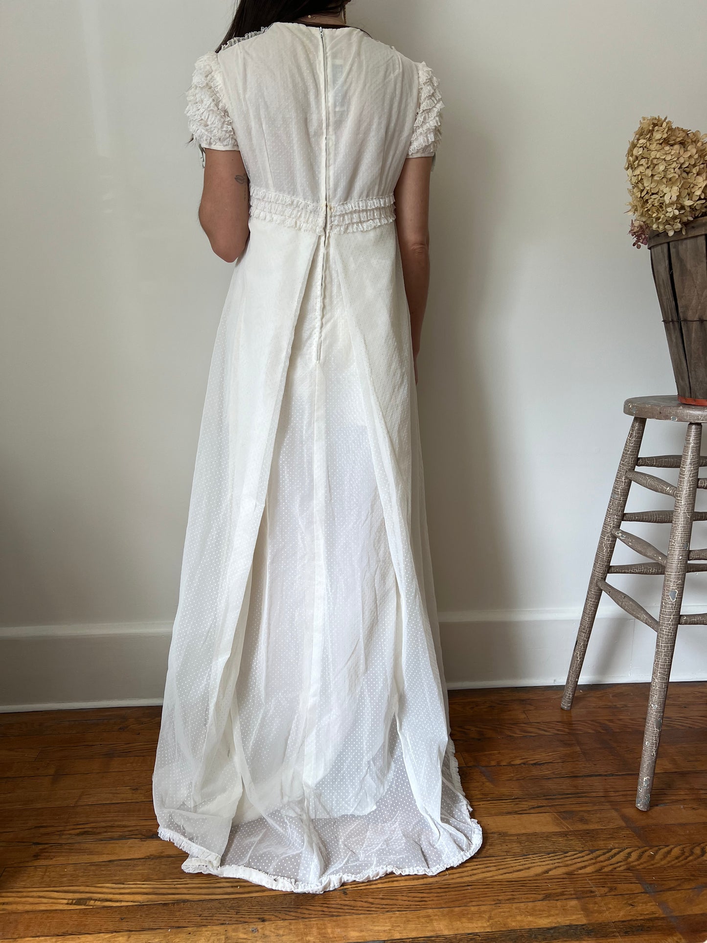 Lace with Mint Bow Wedding Dress