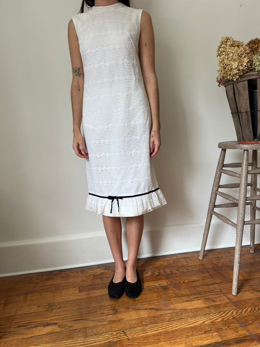 White Lace Dress with Black Velvet Bow