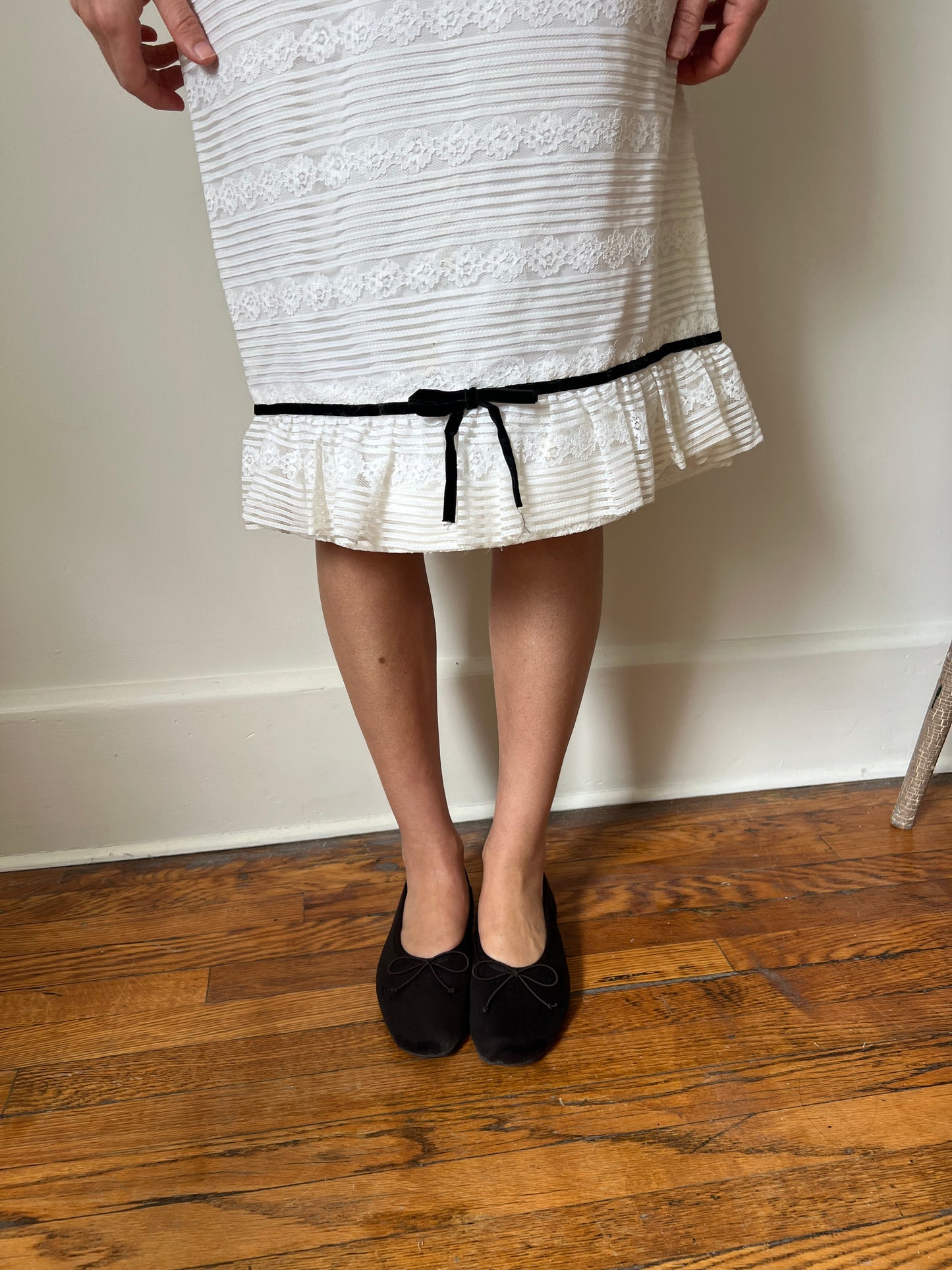 White Lace Dress with Black Velvet Bow