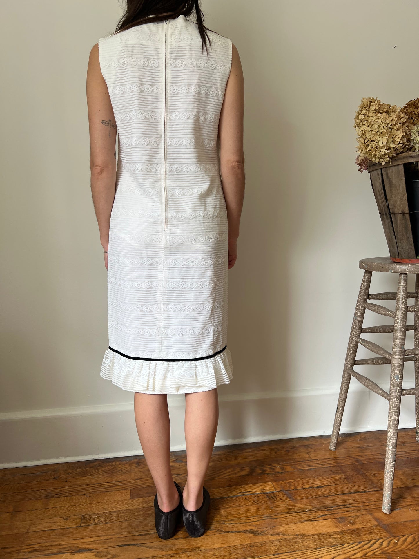 White Lace Dress with Black Velvet Bow