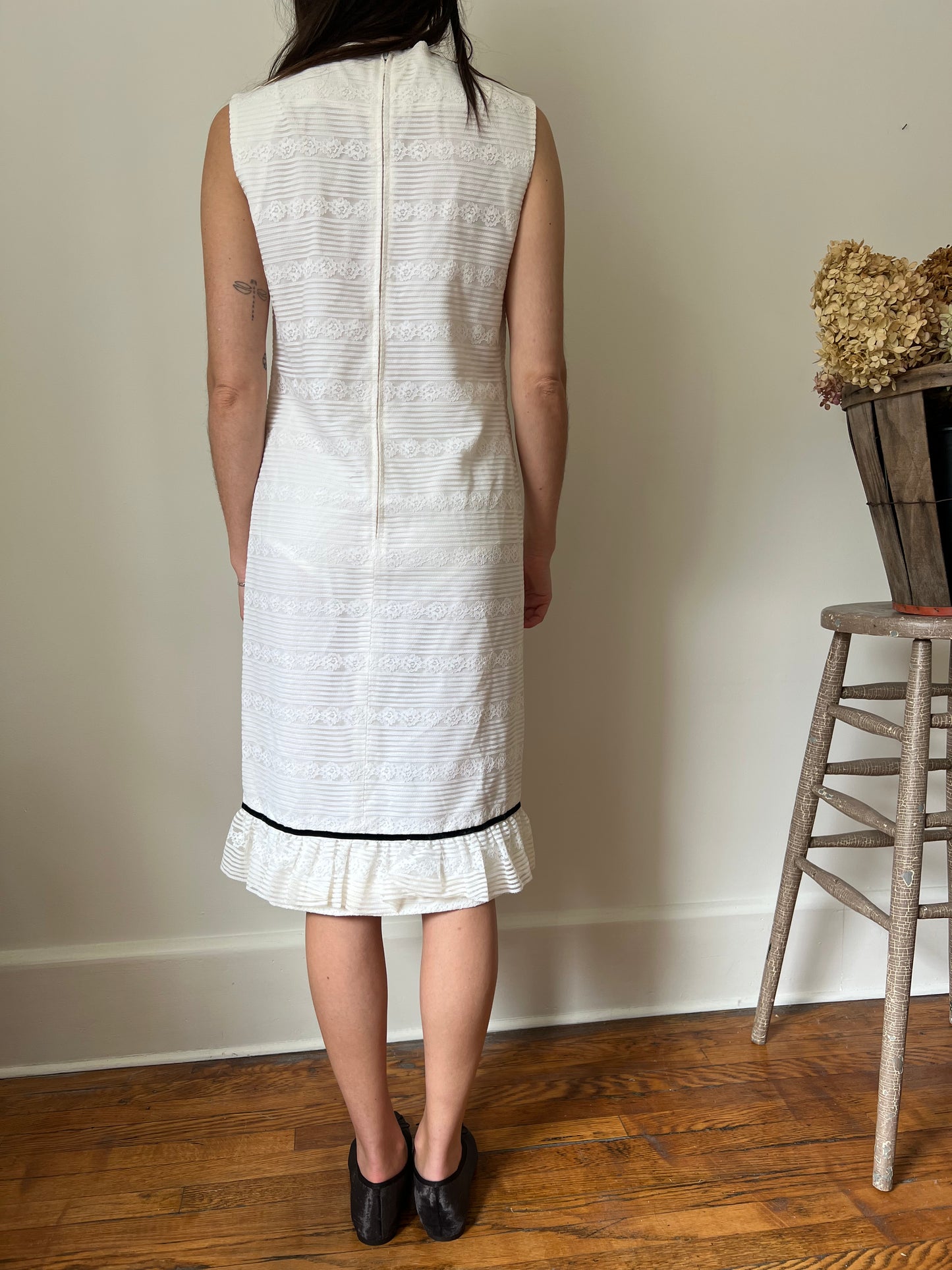 White Lace Dress with Black Velvet Bow