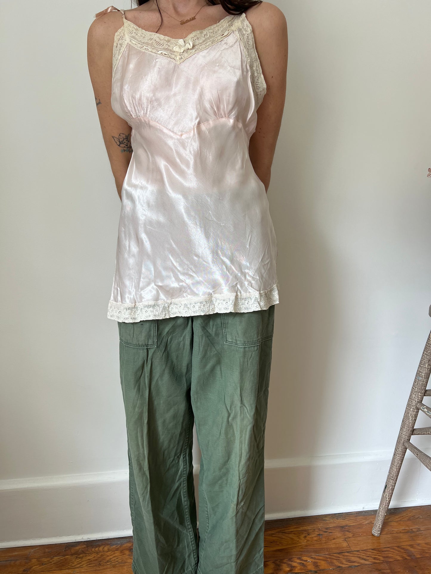 1940s Baby Pink Satin Tank