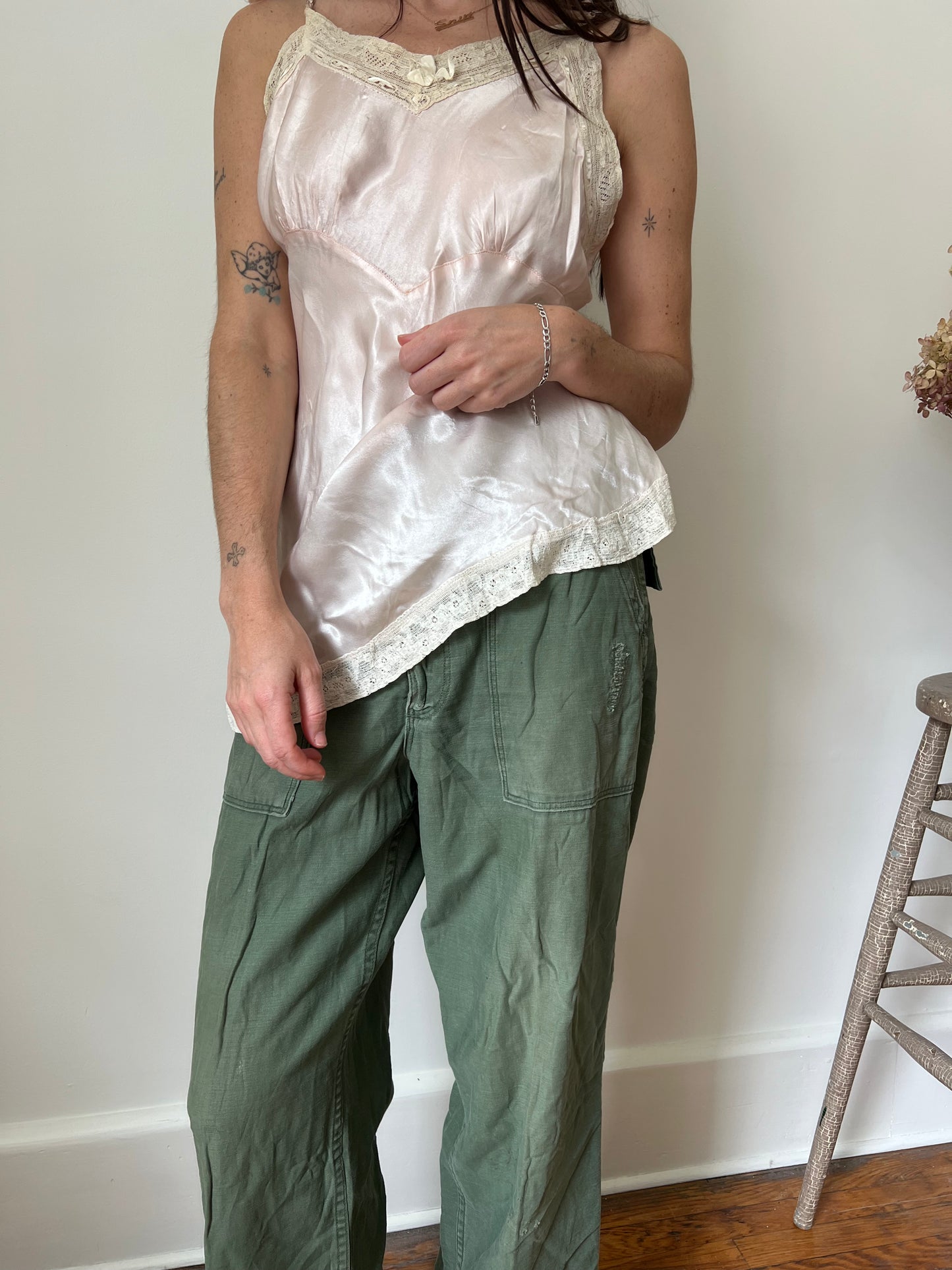 1940s Baby Pink Satin Tank