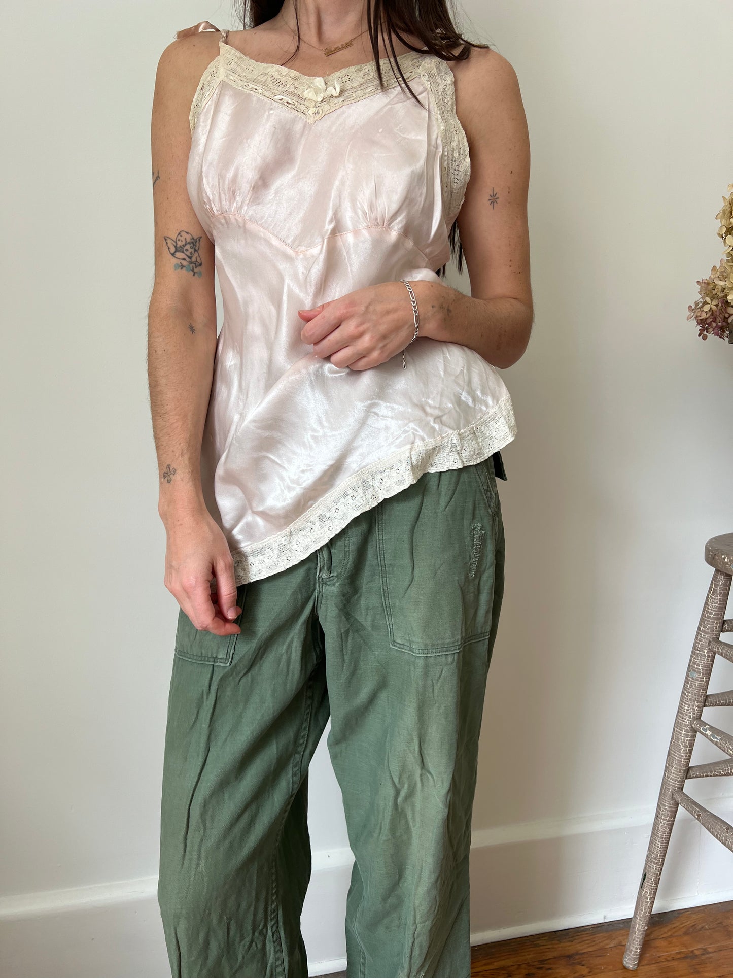 1940s Baby Pink Satin Tank