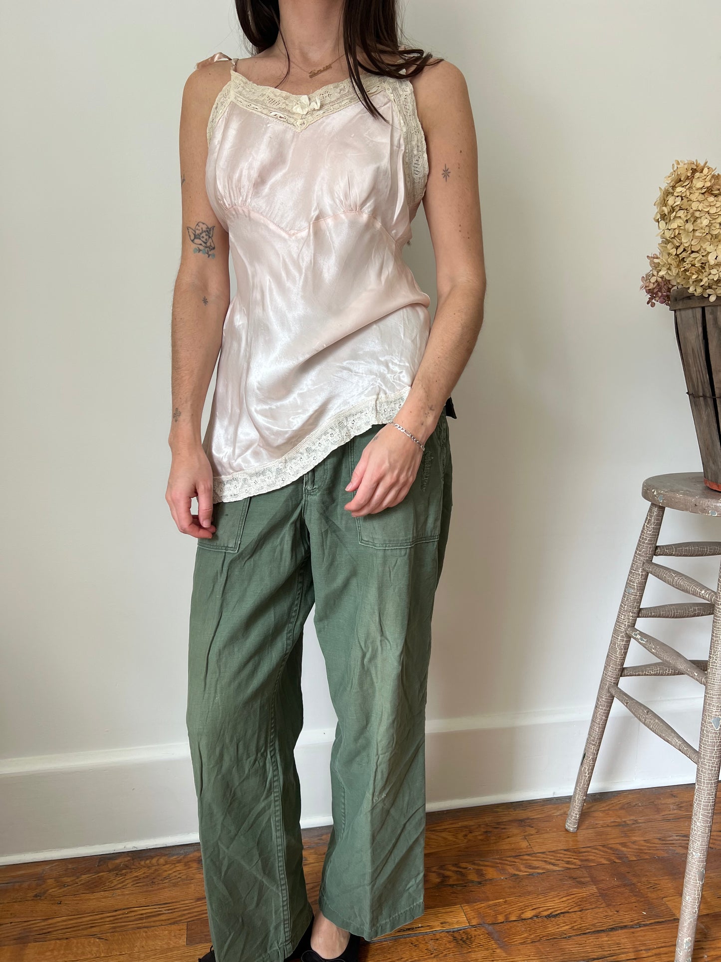 1940s Baby Pink Satin Tank