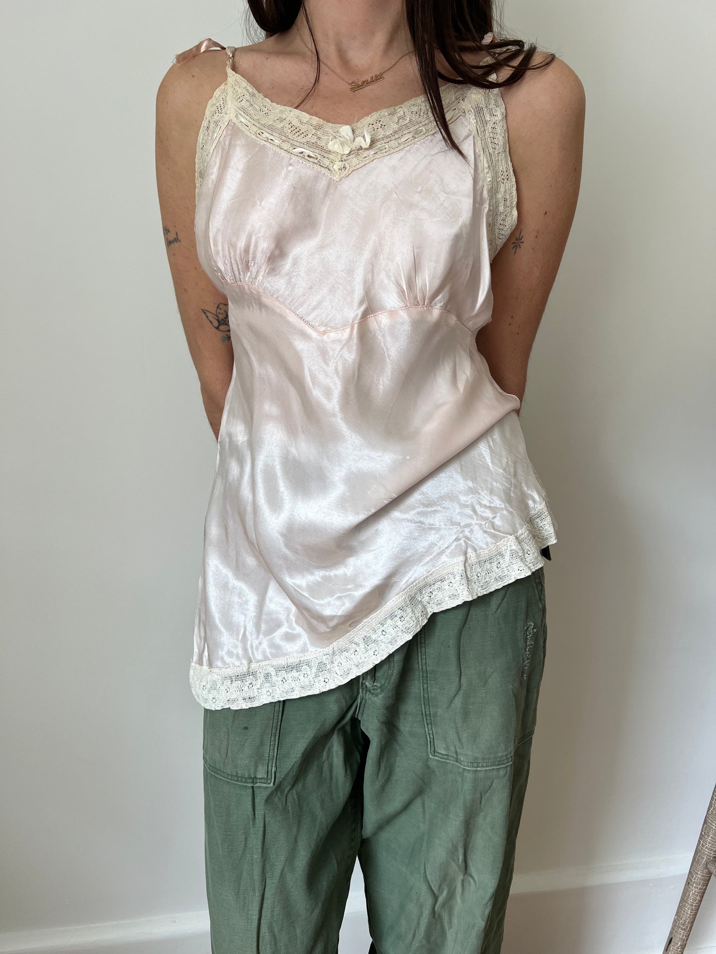 1940s Baby Pink Satin Tank