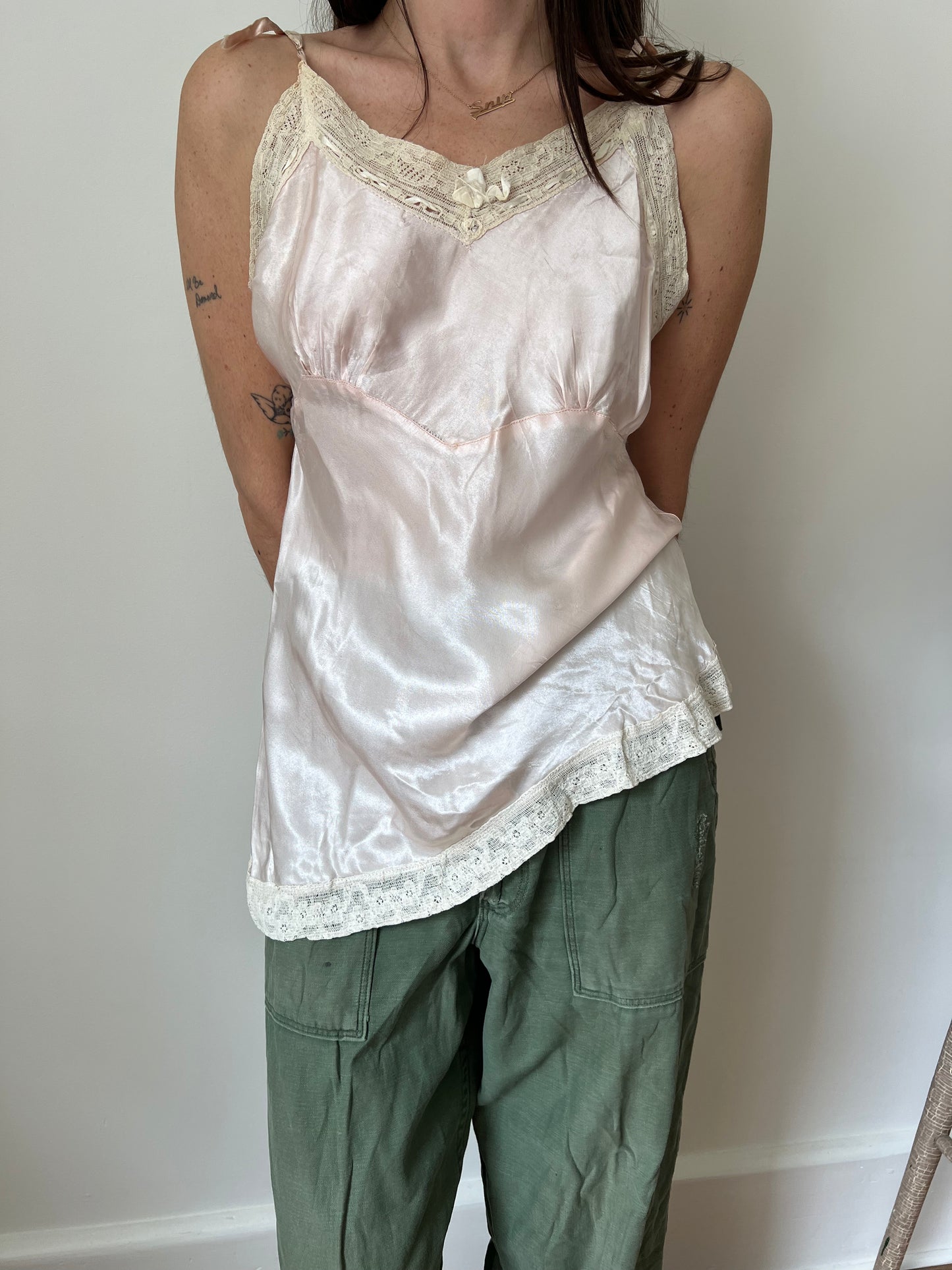 1940s Baby Pink Satin Tank
